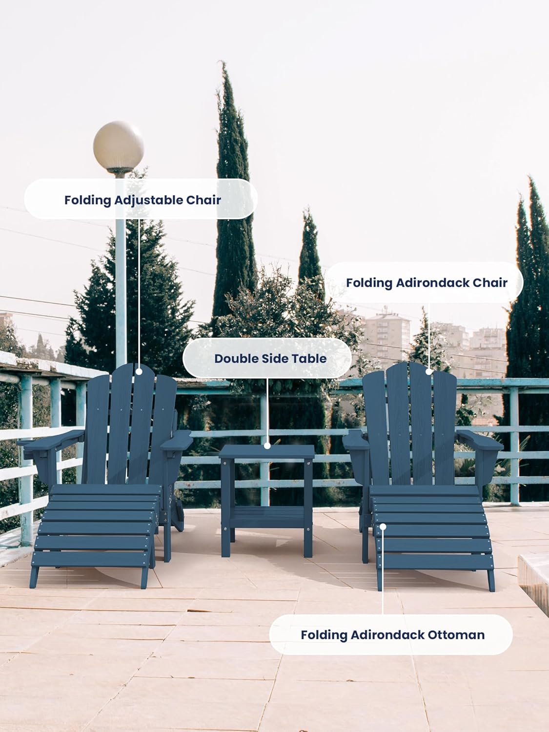 KINGYES Folding Adirondack Ottomans Set of 2 for Adirondack Chair, Navy