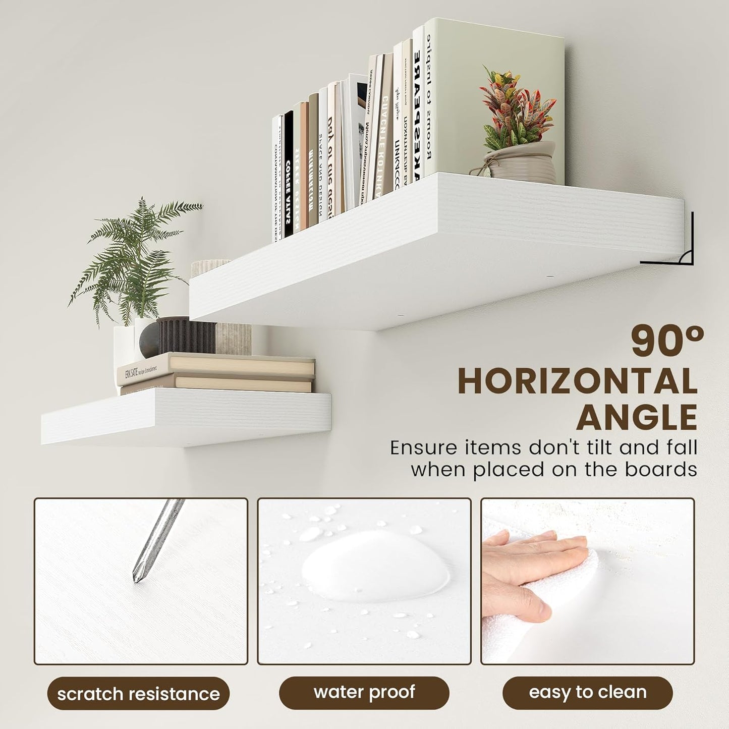 Deep Floating Shelves for Wall | 30 Inch Wide x 12 Inch White Floating Shelves | 30W x 12D Rustic Wood Wide Shelves | Deep Large Shelves for Wall | Bookshelf Laundry Shelf TV Shelf