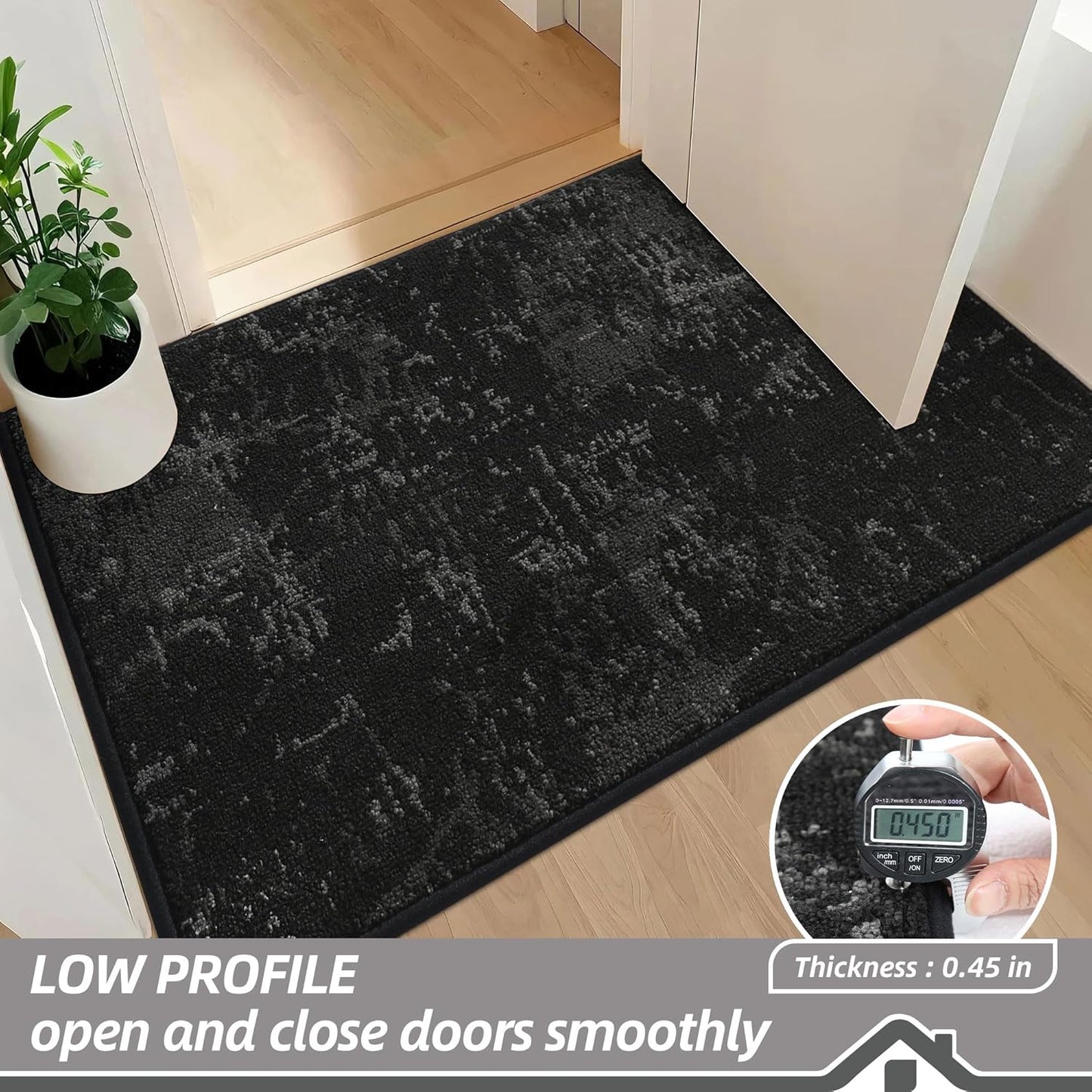 BEQHAUSE Dirt Trapper Door Mat 20"x32" Non-Slip Door Mats Washable Entryway Rugs Stain Resistant Doormat Absorbent Welcome Floor Mat for Front Back Door, Muddy Wet Shoes & Paws,Black