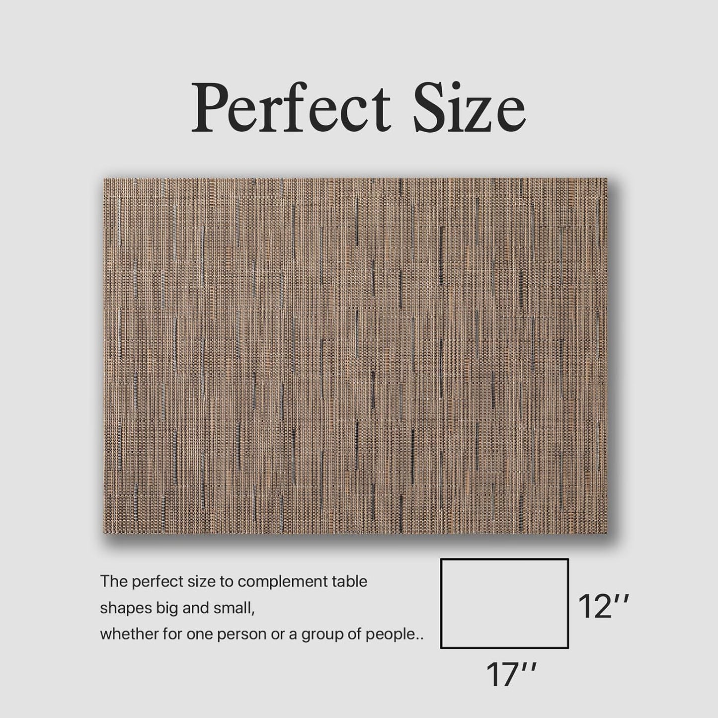 Placemats Set of 8 - Easy Clean Woven Vinyl Placemats for Dining Table, Indoor/Outdoor Place Mats, Washable PVC Table Mats (Light Brown)