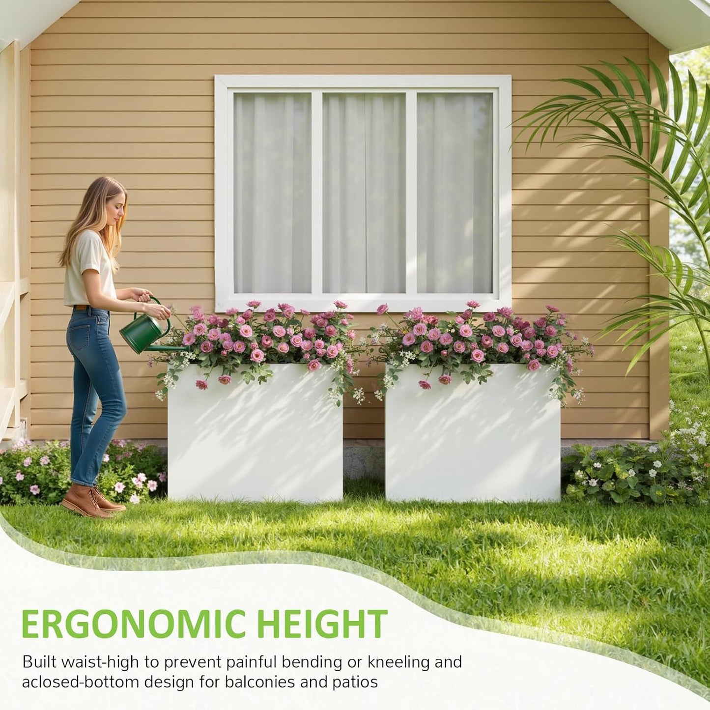 Planter Box Outdoor 38"W x 10.2"D x 30"H- Tall Rectangular Planters for Outdoor Patio/Porch, All-Weather with Anti-dumping Kit, Durable Galvanized Steel, Modern Design for Plants, Flower,Garden