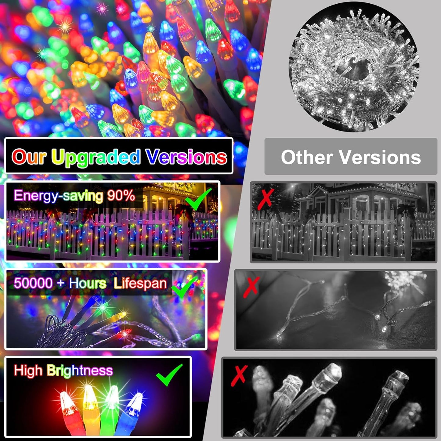 792 LED Christma Lights with 176 Drops, 82ft Outdoor Hanging lights with 8 Modes & Timer Memory, Outsite Waterproof Curtain String Lights for Front House Fence Tree Holiday Decorations Multicolor