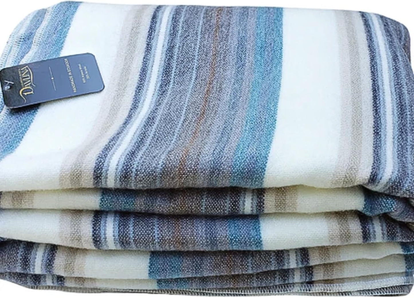 Alpaca Wool Throw Blanket | Super Soft, Lightweight, Breathable and Hypoallergenic | Non-Itchy or Scratchy (Blue White Varicolored, Queen (U.S. Standard))