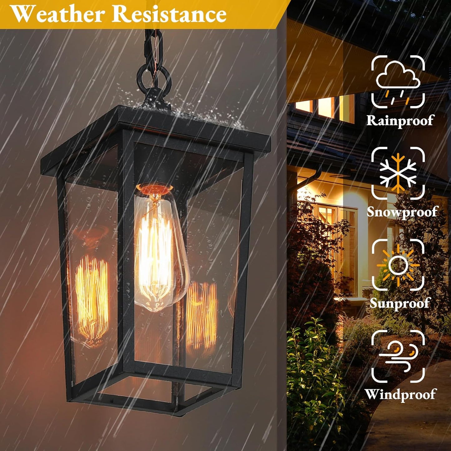 LOG BARN Outdoor Pendant Light Fixture, Farmhouse Exterior Lights, Anti-Rust Ceiling Outdoor Light with Clear Glass, Lantern Hanging Light for Front Door, Entry, Porch, and Gazebo