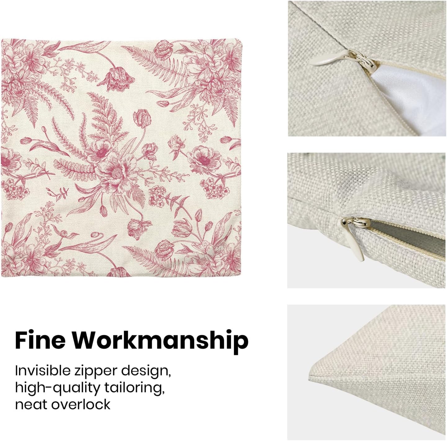 CXMEIFLY Hot Pink Spring Pillow Covers 20 x 20 Inch Set of 2 for Chinoiserie Flowers Decor Throw Pillows Floral Leaves Seasonal Plant Outdoor Decorative Cushion Cases for Couch Bed Decorations