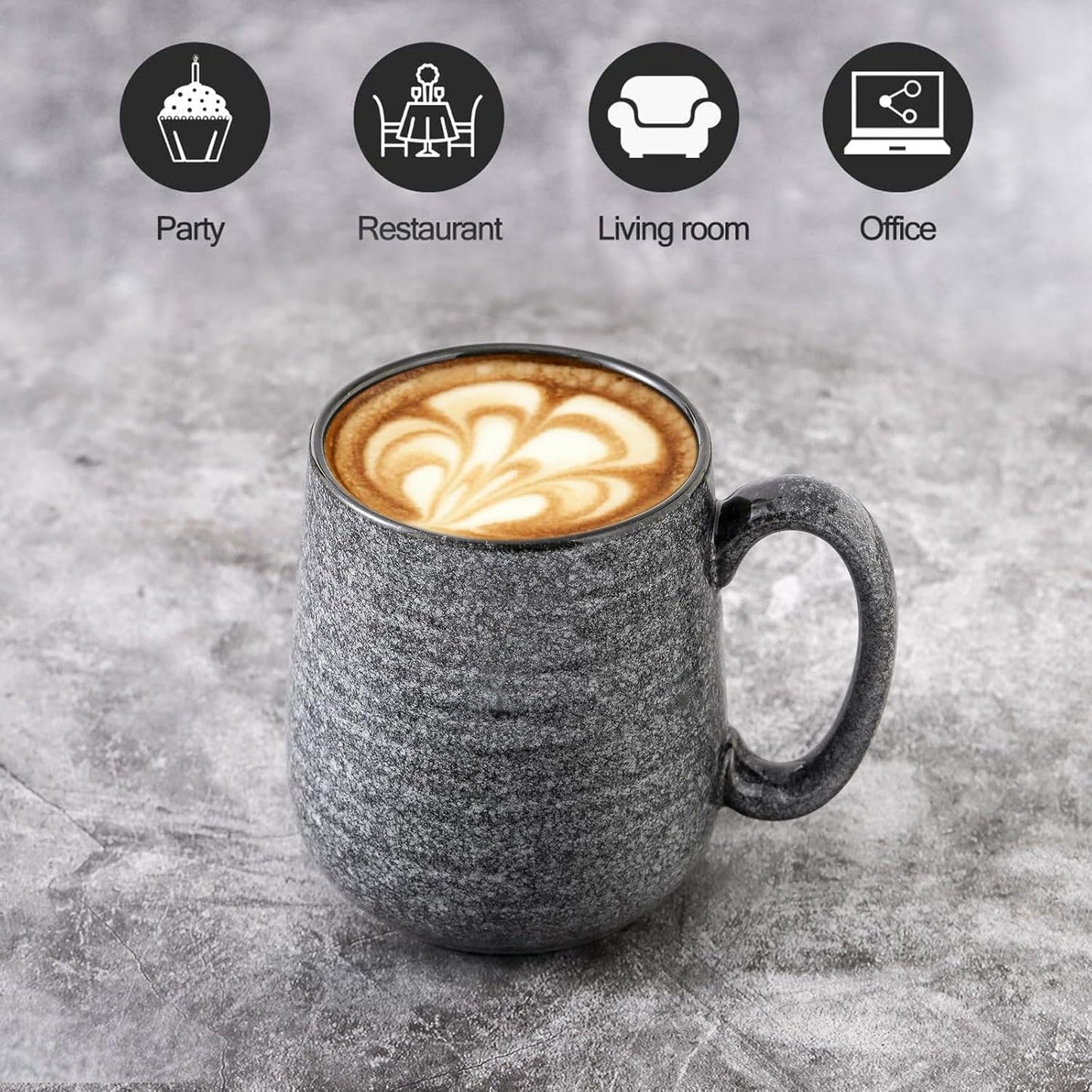 Hasense Dark Grey Coffee Mugs Set of 4, 12oz Ceramic Coffee Cups, Latte Mug with Large Handle for Coffee, Tea, Milk and Hot Cocoa,Easy Hold & Clean, Dishwasher & Microwave Safe