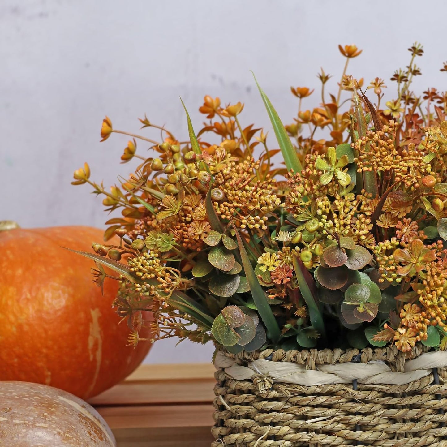 6 Bundles Artificial Fall Flowers, Autumn Decorations Leaves Greenery Shrubs for Thanksgiving Home Kitchen Room Farmhouse Floral Arrangements Indoor Outdoor Wedding Party Fireplace Fall Mixed Color