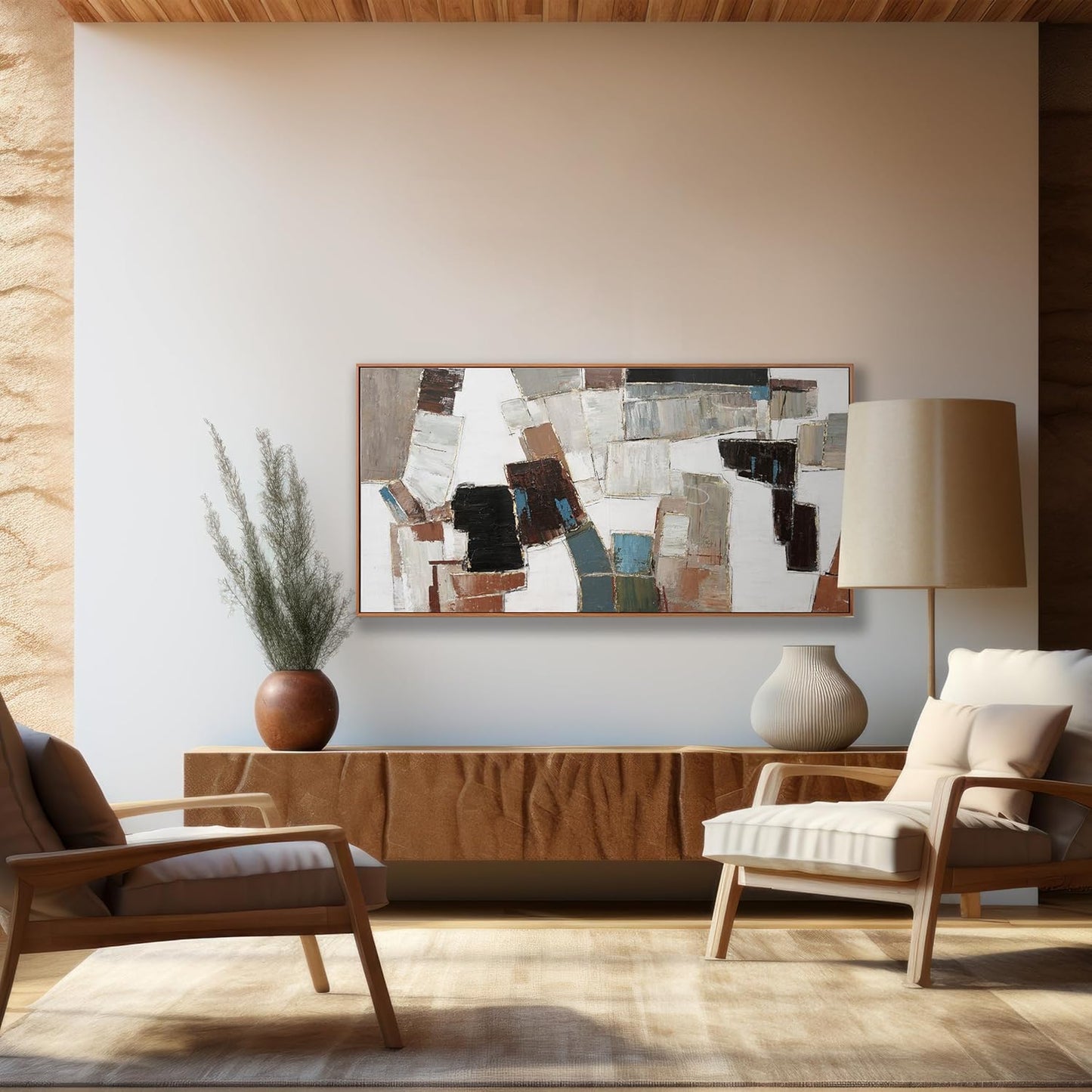 Wall Art Pictures For Wall Canvas Modern And Minimalist Wall Art 29"X58" Framed Wall Decor Artwork Painting Natural Wall Minimalist Geometric Line Art Decorations For Dinning Room Bedroom Home Office Kitchen