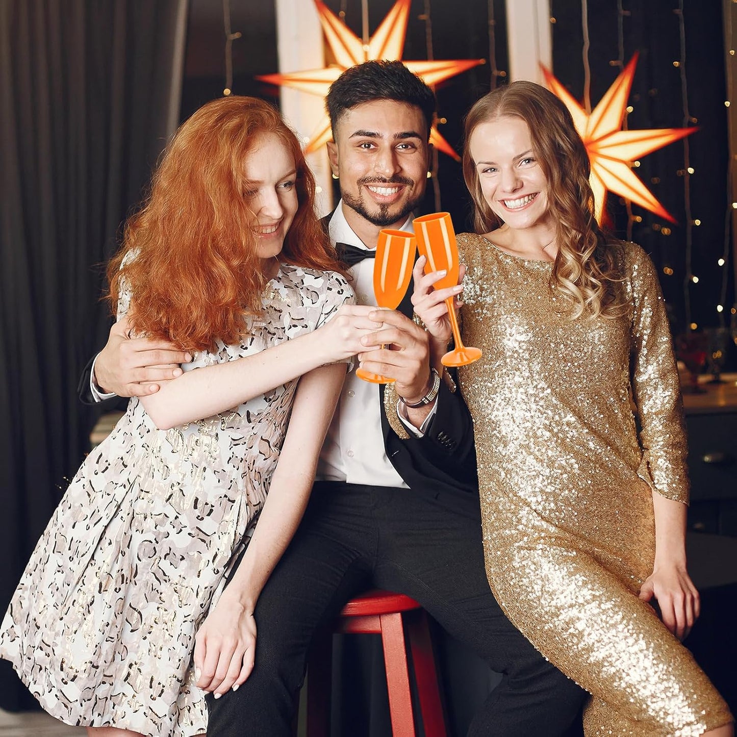 XUWAIDSGN Acrylic Champagne Flutes Toasting Glasses Unbreakable Mimosa Bar Reusable Wine Glasses Vintage Champagne Flutes Stemmed Drinking Cups 5.4 OZ for Christmas Birthday (10, Orange)