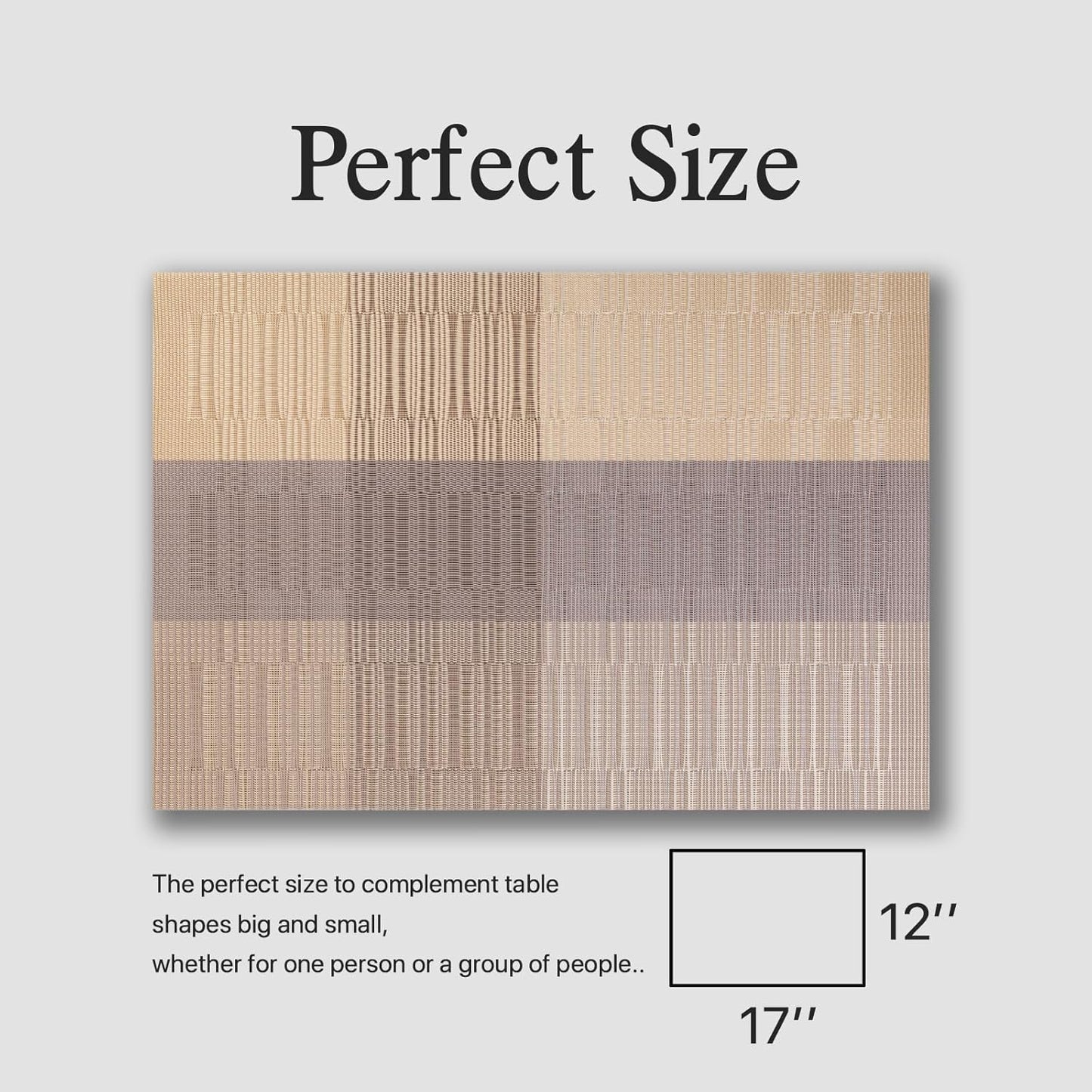 Placemats Set of 8 - Easy Clean Woven Vinyl Placemats for Dining Table, Indoor/Outdoor Place Mats, Washable PVC Table Mats (Gold Dune)