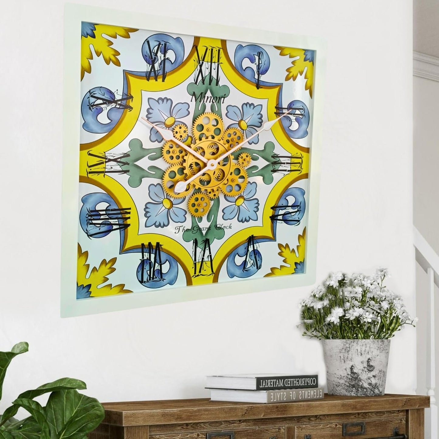 The Gears Clock Wall Clock Italy Collection with Moving Gears (Minori, 24 inches (60 cm))