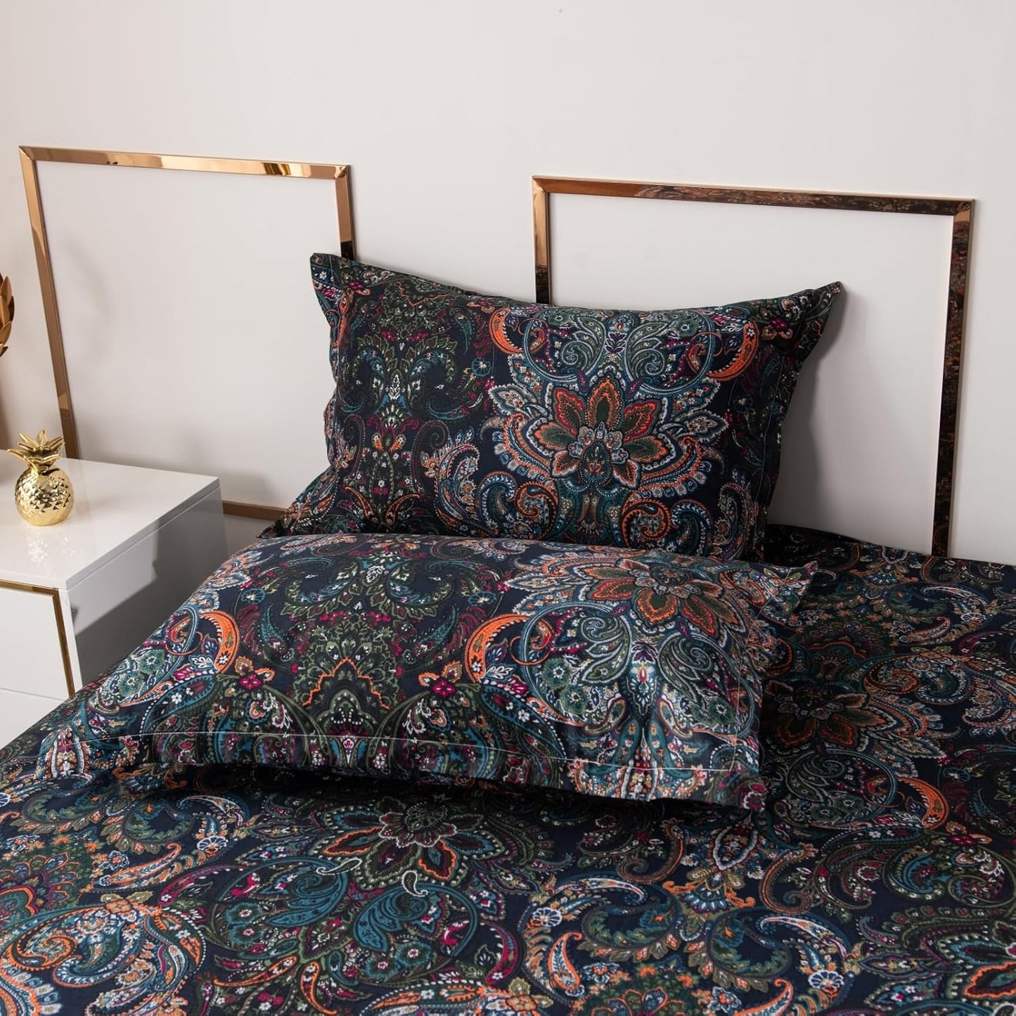 ABREEZE Luxury Vintage Black Duvet Cover Sets Damask Paisley Bedding Set Retro 100% Brushed Cotton Zipper Closure Bedding Collection Twin Size