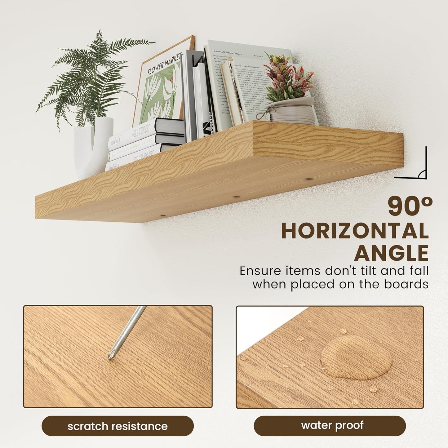 12 Inch Deep Floating Shelves for Wall, 48W x 12D Rustic Oak Wood Floating Shelves, Large Floating Shelves Set of 1 for Living Room Bathroom Laundry Room Bedroom Kitchen Home Office - Oak