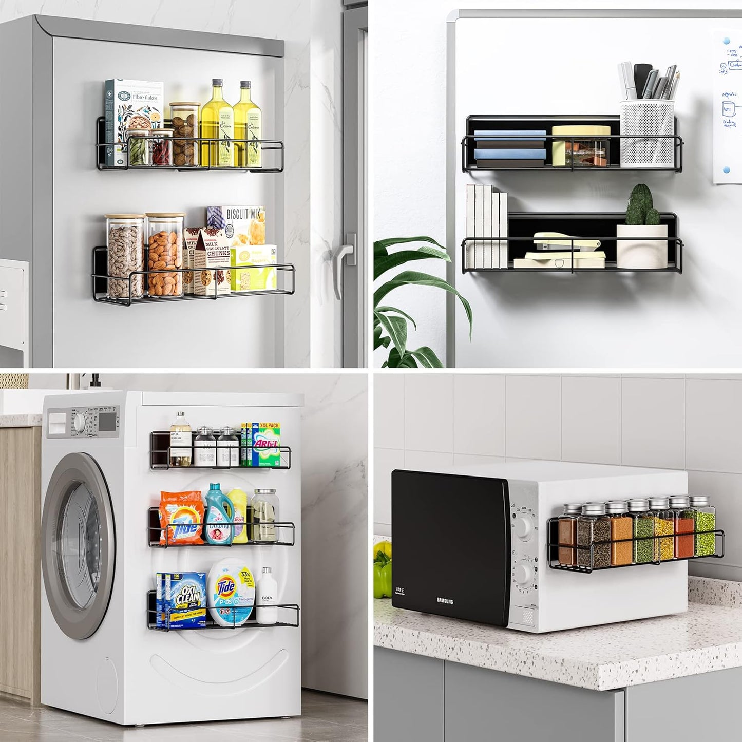 3 Pack Magnetic Spice Rack Organizer, Space Saver for Refrigerator and Whiteboard, Metal Fridge Shelf for Kitchen and Classroom, Black