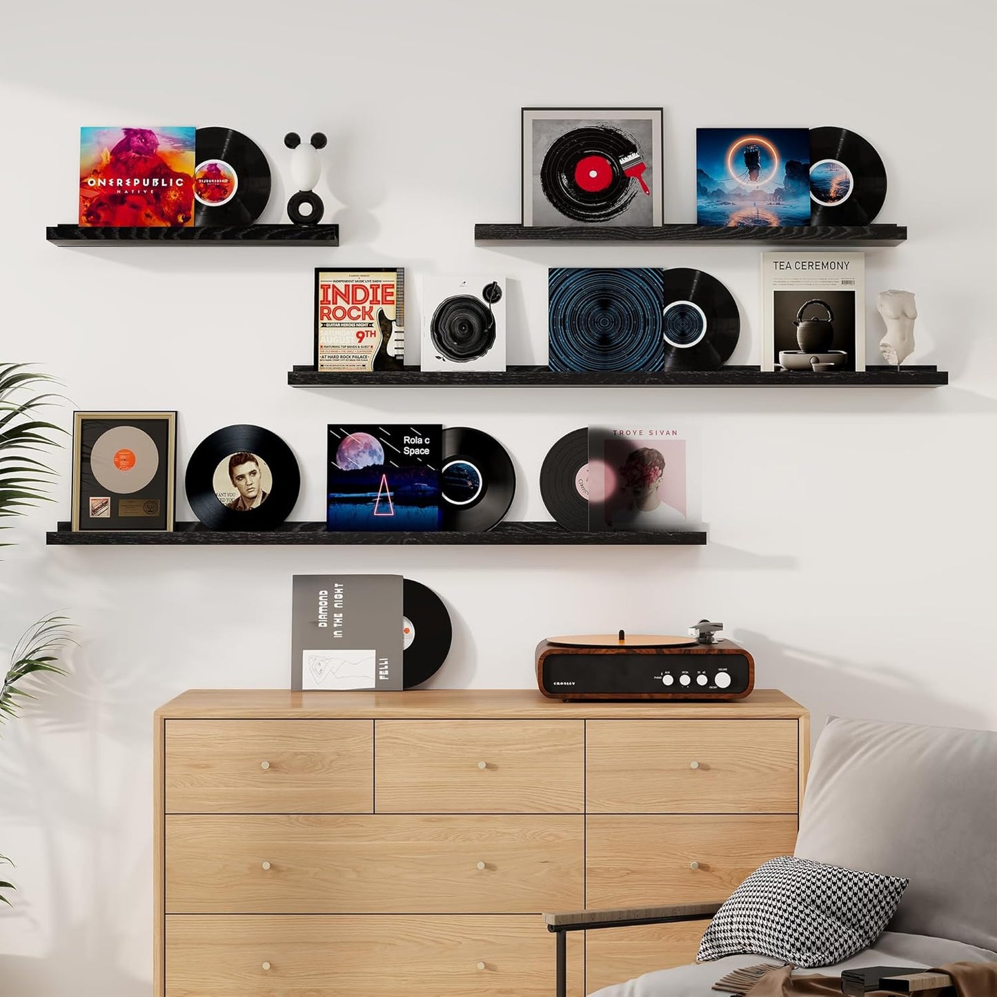 Floating Picture Ledge Shelves 55 Inch Solid Oak Wood Set of 2, Rustic Wall Storage Shelves with Lip, Kids Bookshelf, Photo & Picture Ledge Shelves for Bedroom, Living Room, Kitchen