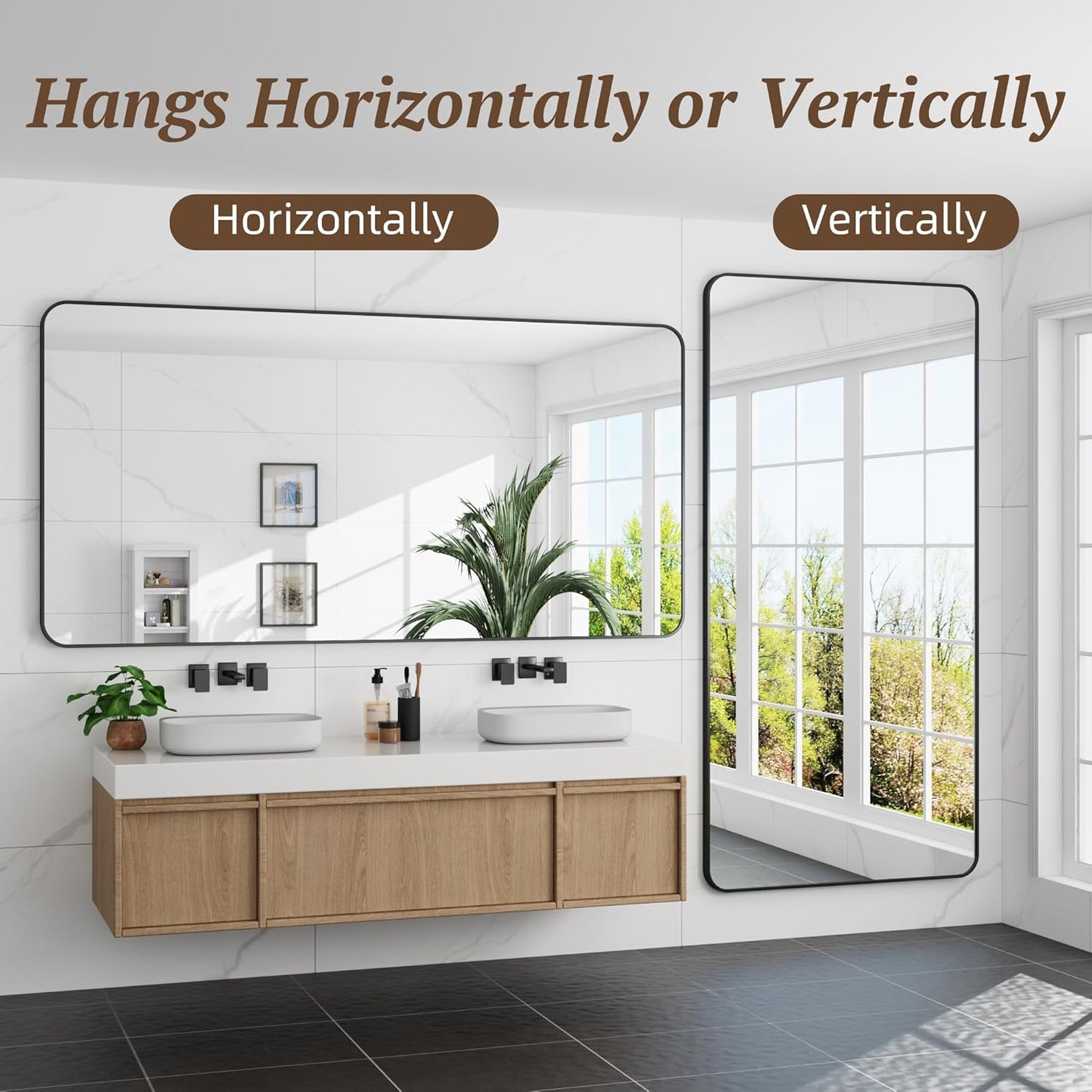 Bathroom Mirror 72" x 36", Large Rectangle Wall Mirror, Black Metal Frame Wall Mounted Mirrors for Bathroom, Vanity, Bedroom, Entryway Decor(Horizontal/Vertical)