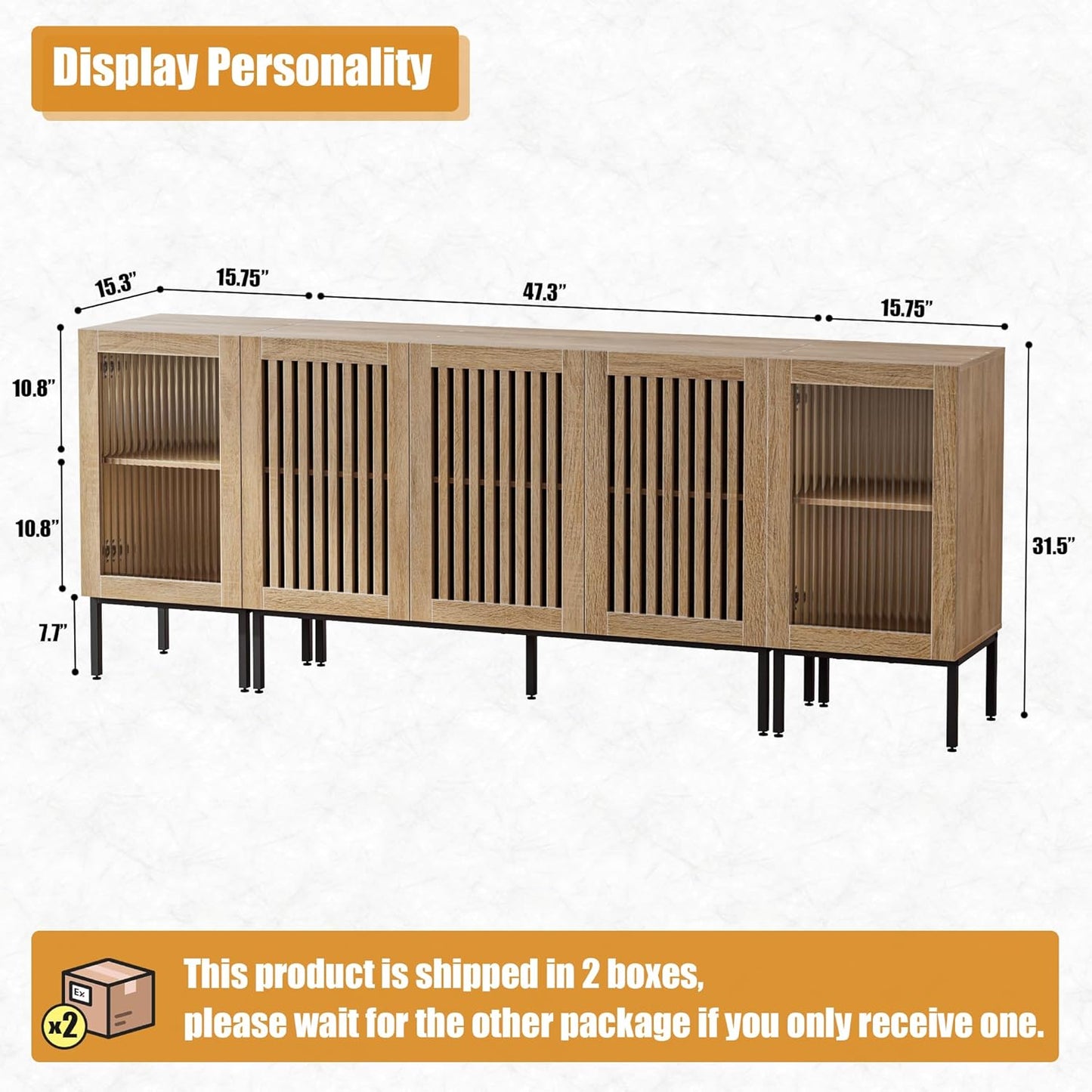 Farmhouse TV Stand for TVs up to 85 Inch, Entertainment Center TV Console with Storage Cabinets and Glass Doors, Media Console for Living Room,Oak