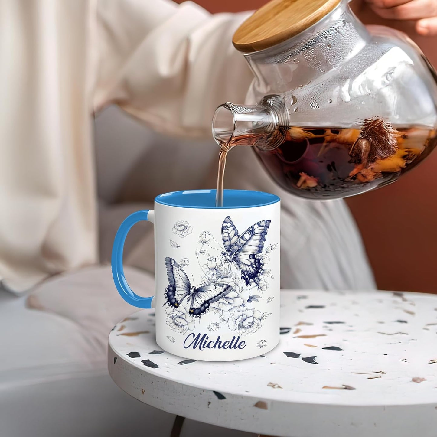 Hyturtle Personalized Blue Butterfly Mug - Butterfly Gifts For Women Lovers - Animal Gift For Bird Lover Her - Bird Gifts For Mom on Mother Day - Custom Name Coffee Cup Ceramic Mug 11 Oz 15 Oz