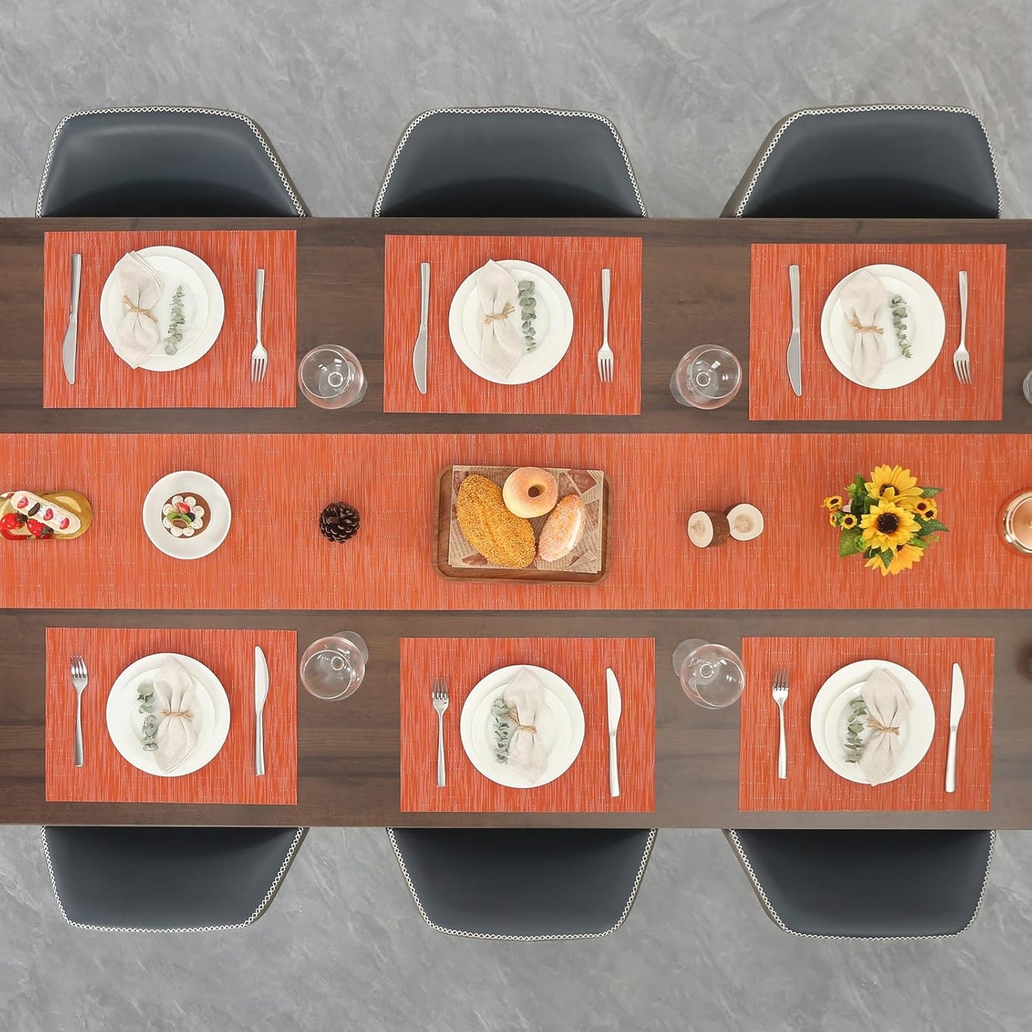 Myir JUN Placemats Set of 6, Vinyl Woven Placemats Place Mats Indoor Washable Table Mats Non-Slip Place mats for Dining Table (Orange, Set of 6)