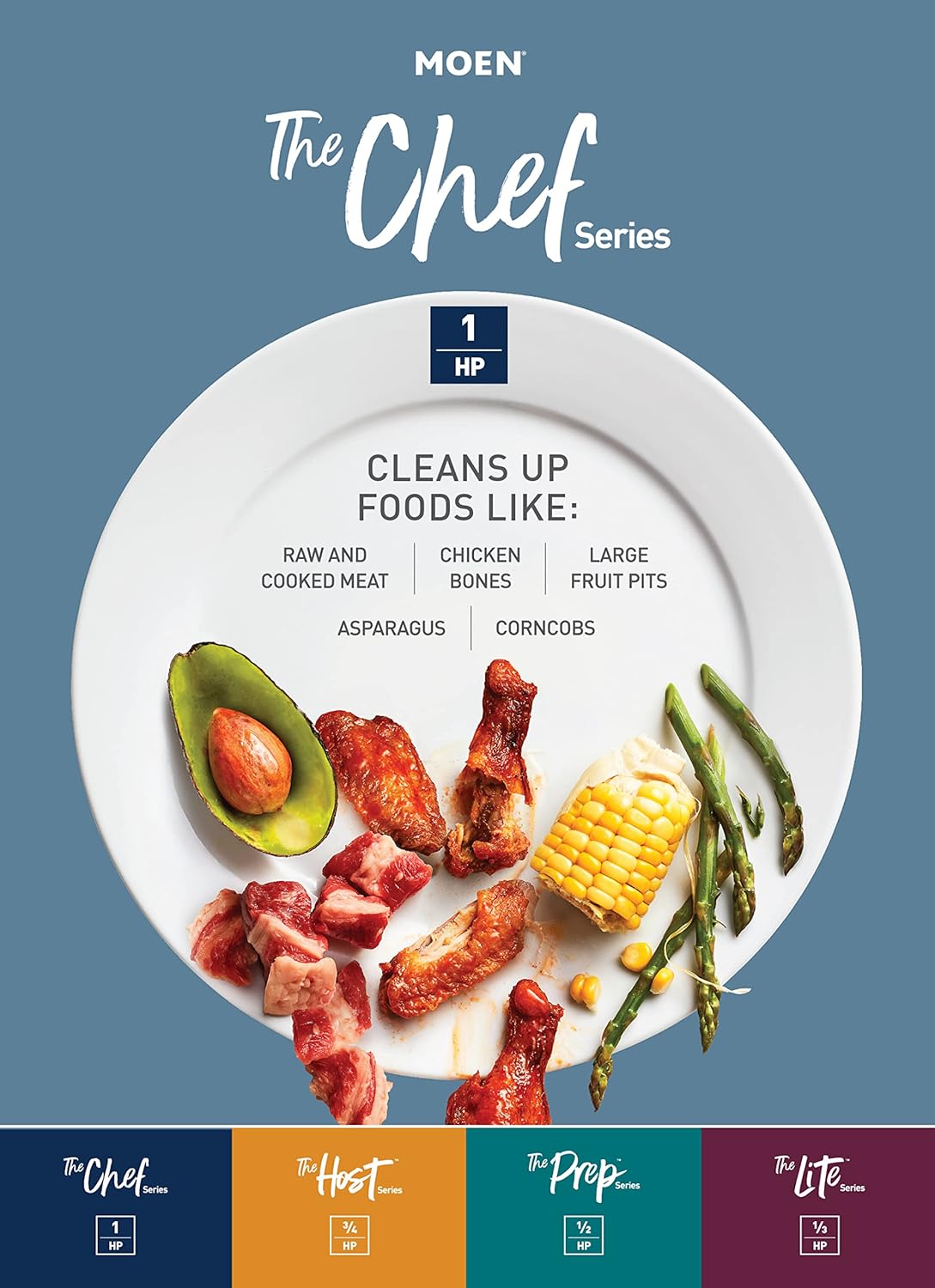 Moen Chef Series 1 HP Continuous Feed Garbage Disposal, Power Cord Included, EX100C