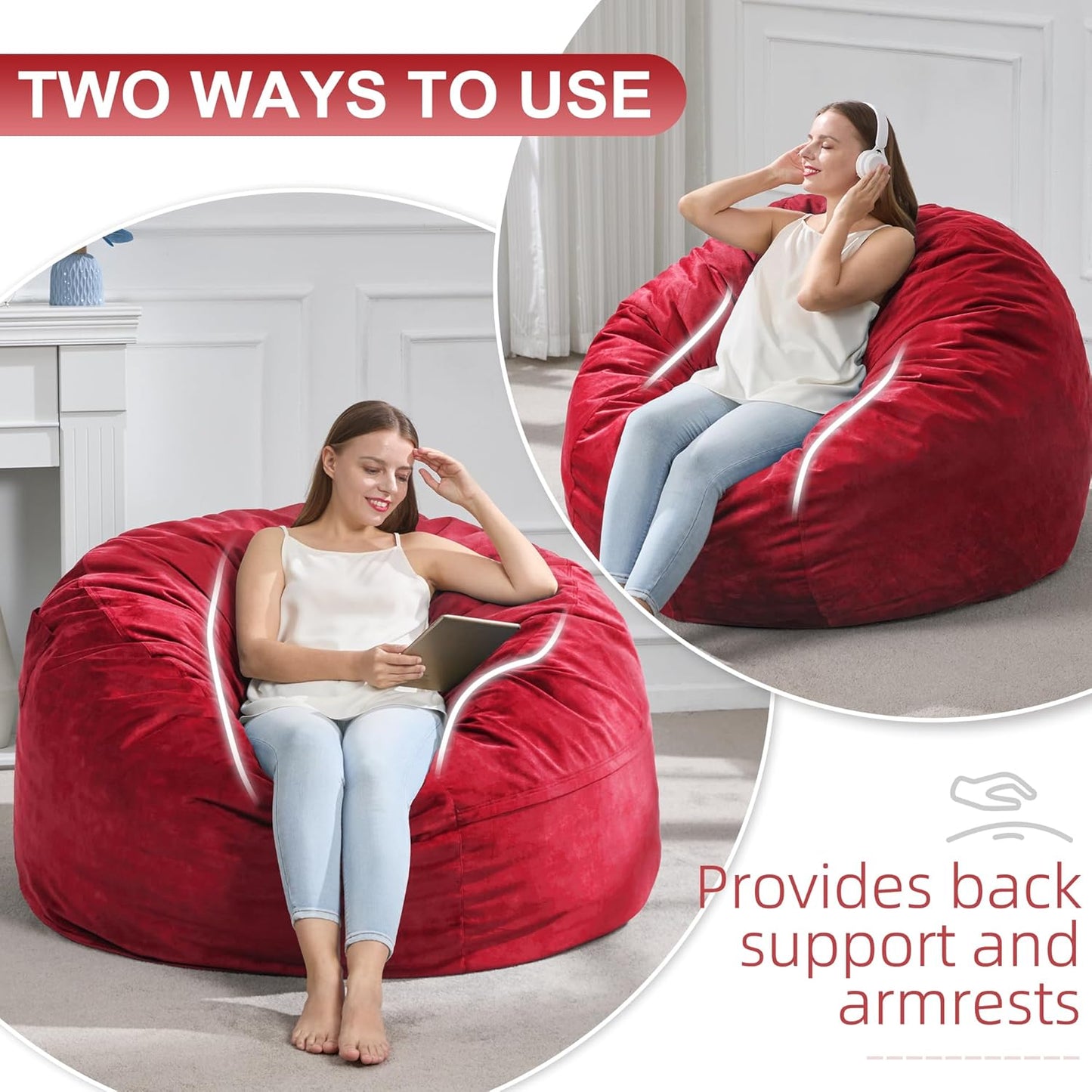 Hobestluk 4FT Bean Bag Chair Giant Bean Bag Chairs for Adults Large Bean Chairs with Removable Cover, Beanbag Chair with Filler, Adult Bean Bag Chairs for Living Room, Bedroom