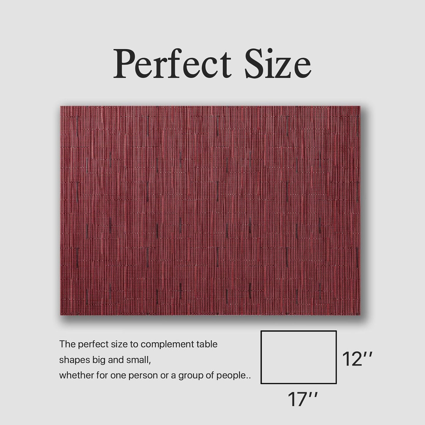 Placemats Set of 8 - Easy Clean Woven Vinyl Placemats for Dining Table, Indoor/Outdoor Place Mats, Washable PVC Table Mats (Burgundy)