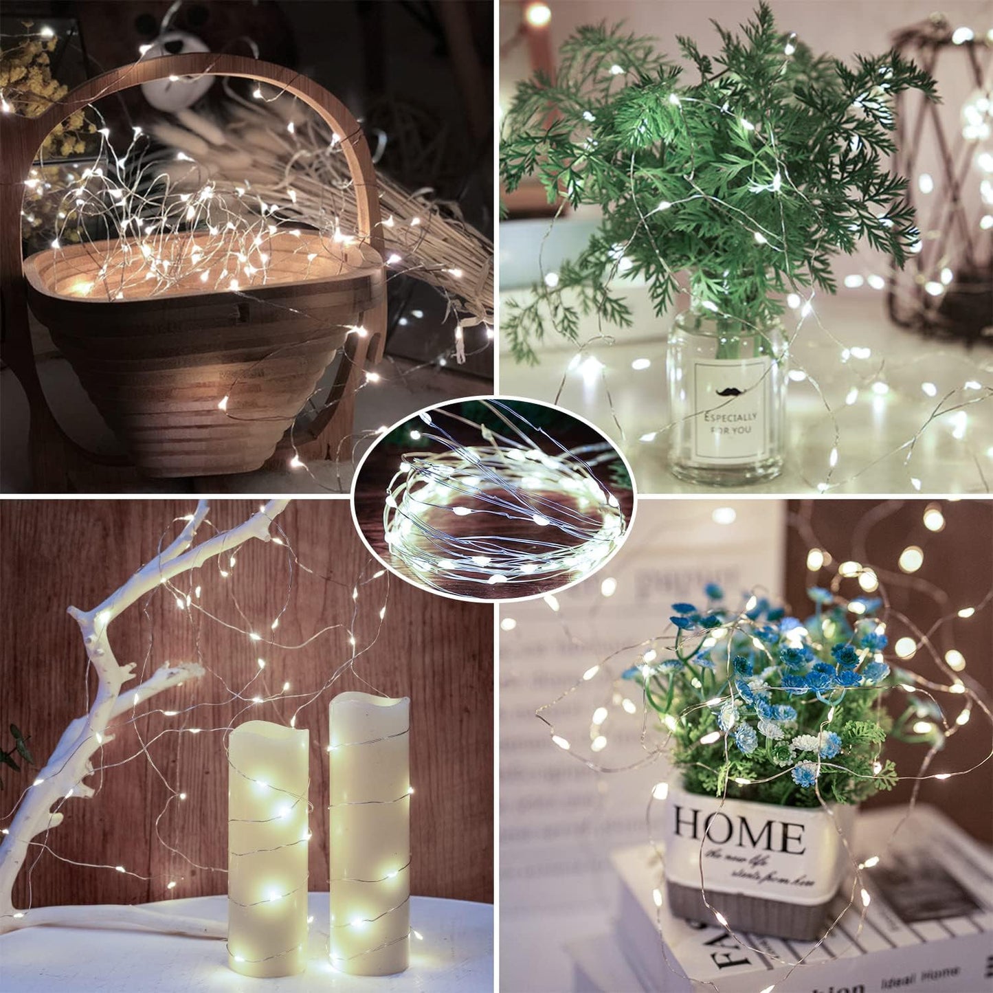 Brightown 24 Pack LED Fairy Lights Battery Operated 7 ft 20 LED String Light Waterproof Silver Wire Firefly Starry Lights for Crafts Wedding Party Bedroom (White)