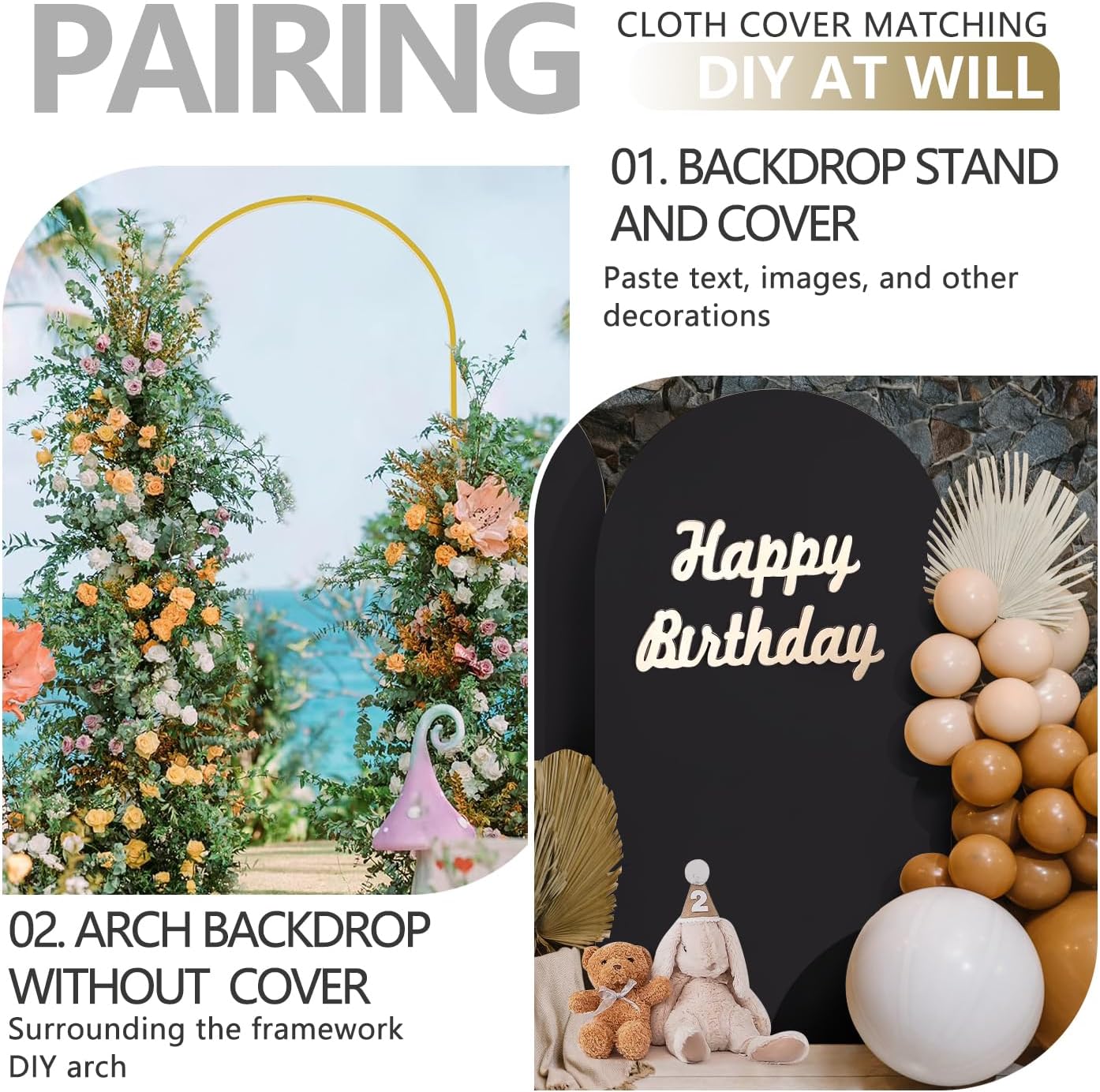 Arch Backdrop Stand and Cover Set, Metal Balloon Arch Backdrop 7.2ft, Gold Arched Stand Frame for Wedding, Parties,Birthday, Backdrop Decorations (Black,7.2ft)