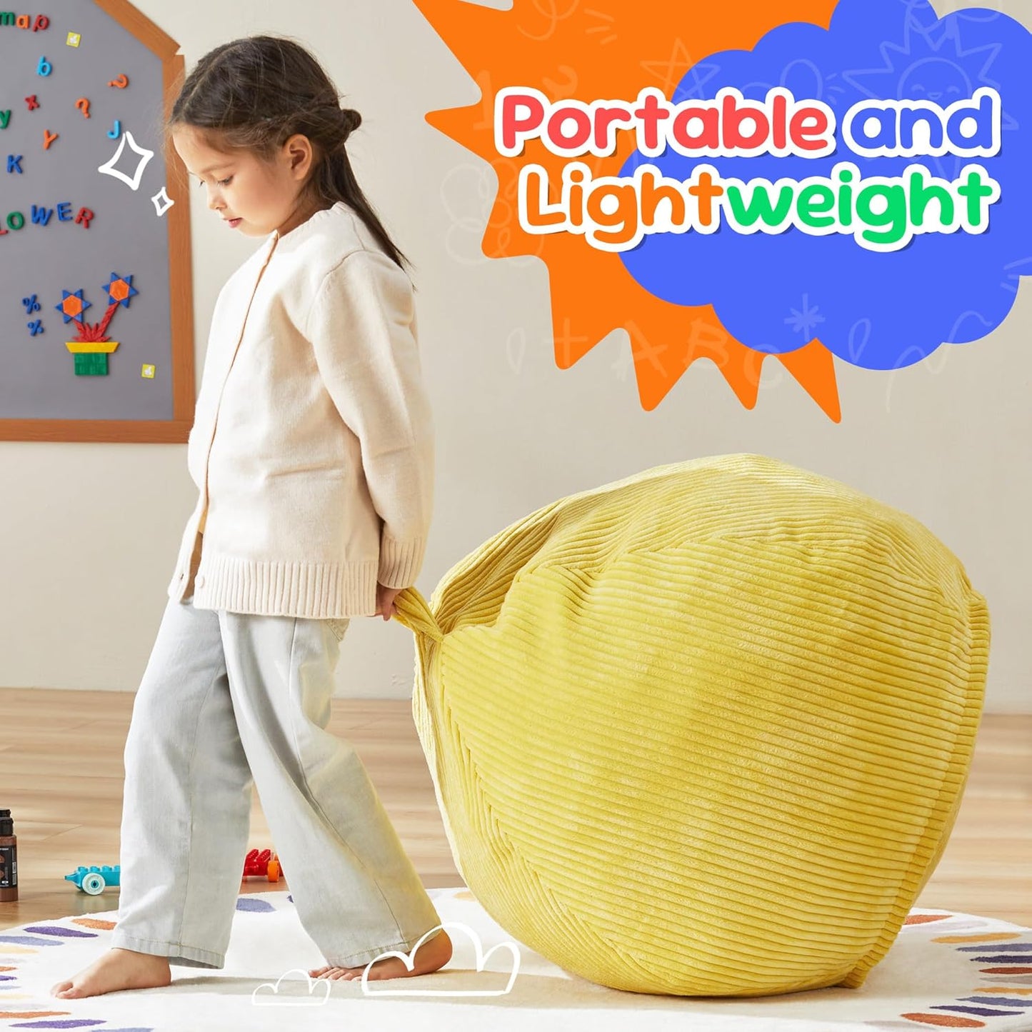 Hobestluk 2.5FT Bean Bag Chair Beanbags Small Bean Bag Chair with Filler Included Teardrop Bean Bag with Removable Cover for Bedroom Living Room (Small, Yellow)