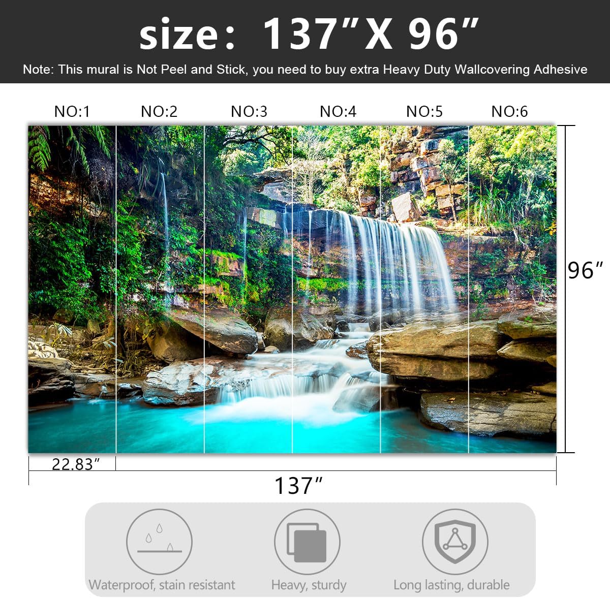 -Green Lake Waterfall Scenery Fabric Wallpaper Living Room Woodland Forest Mountain Bedroom Bathroom Large Wall Mural- 137"x96"( not Peel and Stick)