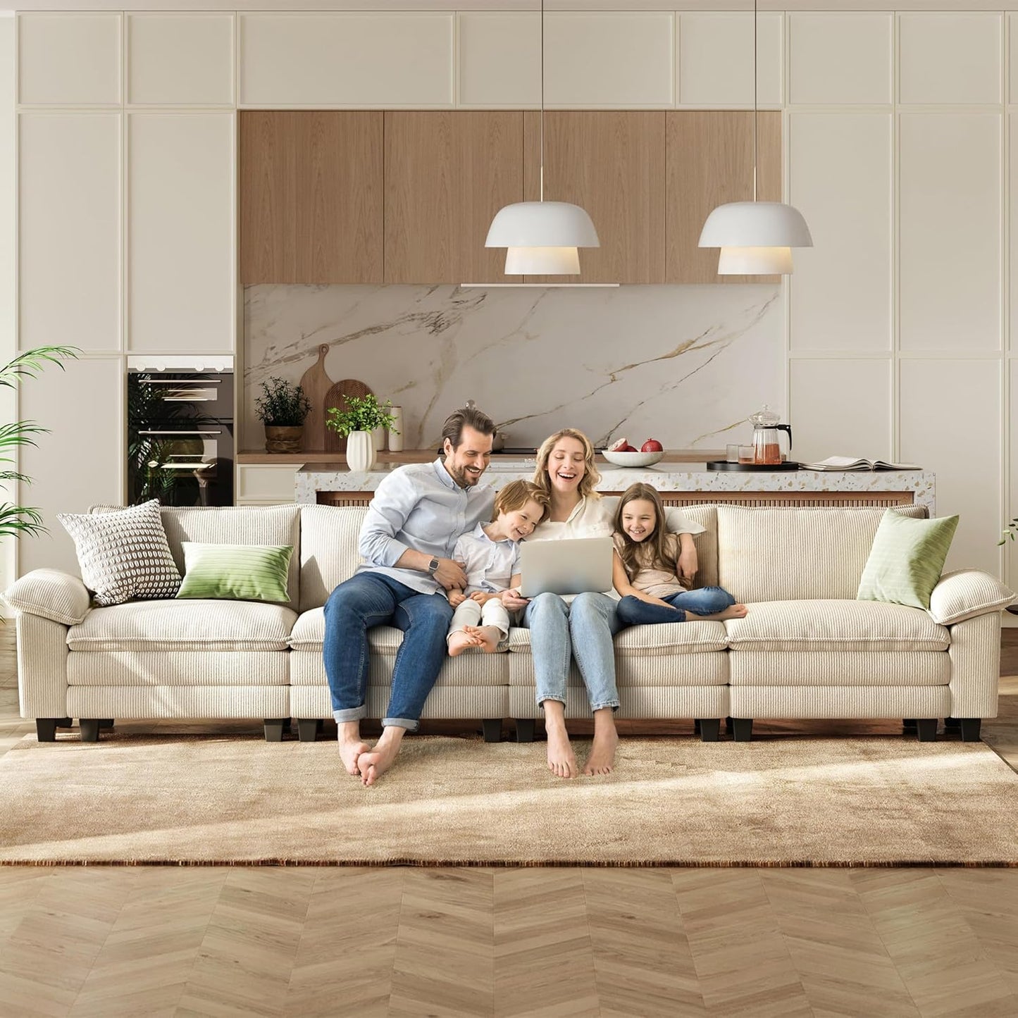 LINSY HOME Oversized Sectional Sofa - 157'' Oversized Corduroy Cloud Couch Deep Seat Modular Sofas Soft Modern Comfy Couches Furniture for Living Room Apartment Office, Beige