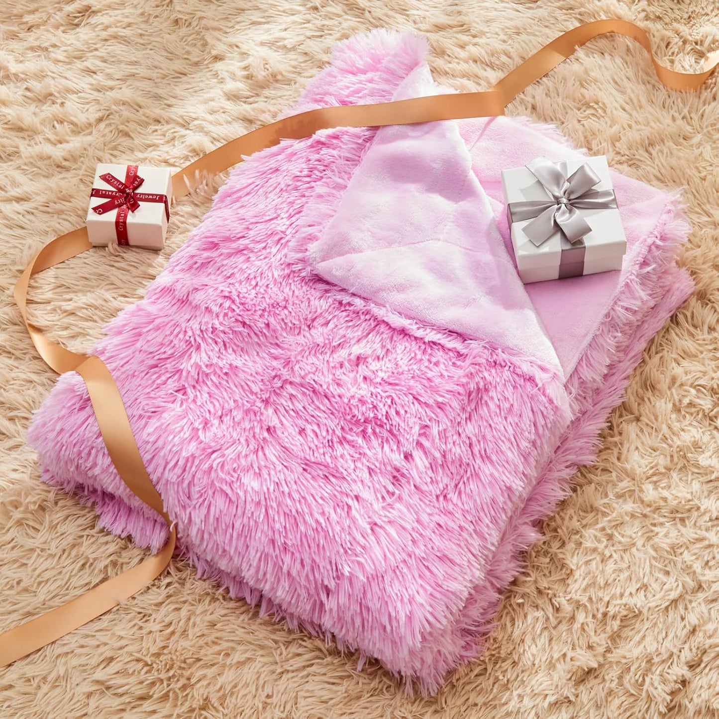 GONAAP Fuzzy Faux Fur Throw Blanket Twin Size Light Pink Super Soft Cozy Plush Fuzzy Shaggy Blanket for Couch Sofa Bed (Light Pink, Twin(60"x80"))