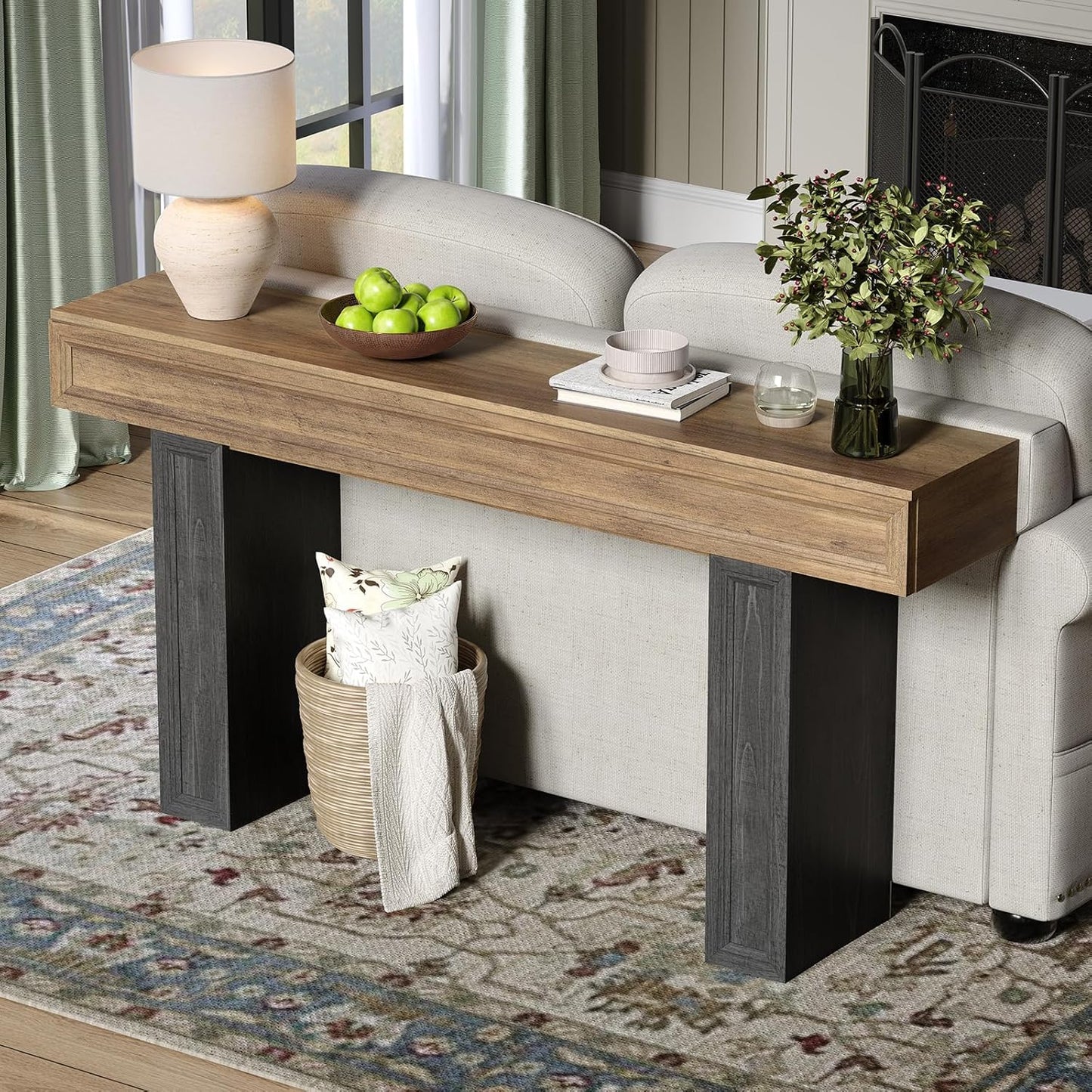 Rresyet 63 Inch Long Console Table, Sofa Table Behind Sofa, Wooden Entryway Table, Farmhouse Entryway Table for Entry, Hallway, Living Room (Wood)