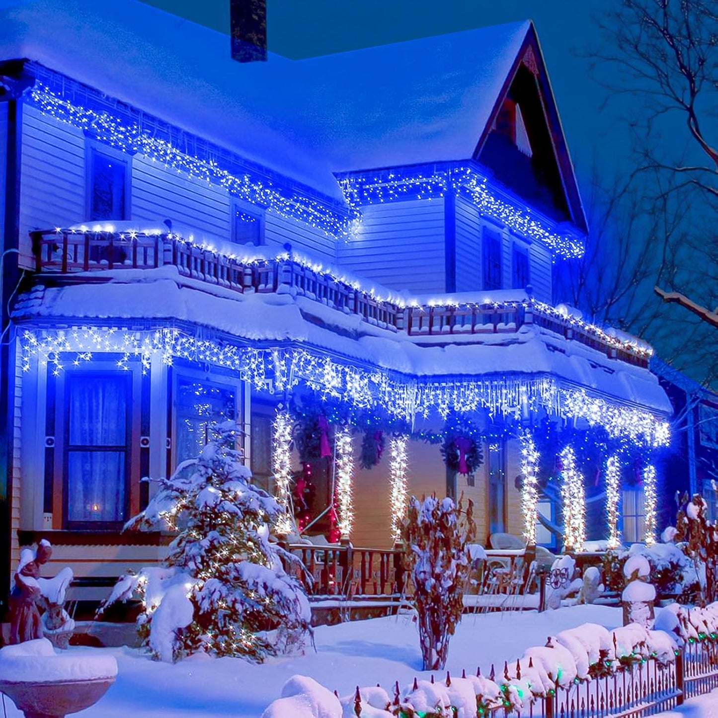 Icicle Lights for Outside, 33FT 400 LED Christmas Lights Outdoor with 8 Modes Waterproof, Plug in String Twinkle Light for Indoor Home Room Window Party Patio Yard Wedding Decorations, Blue