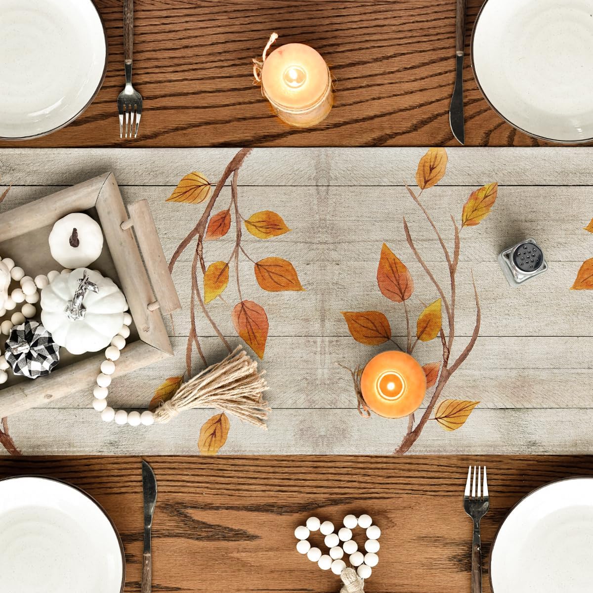 Artoid Mode Wood Gnomes Pumpkins Sunflower Maple Leaves Fall Table Runner, Kitchen Dining Table Decoration for Home Party Decor 13 x 90 Inch