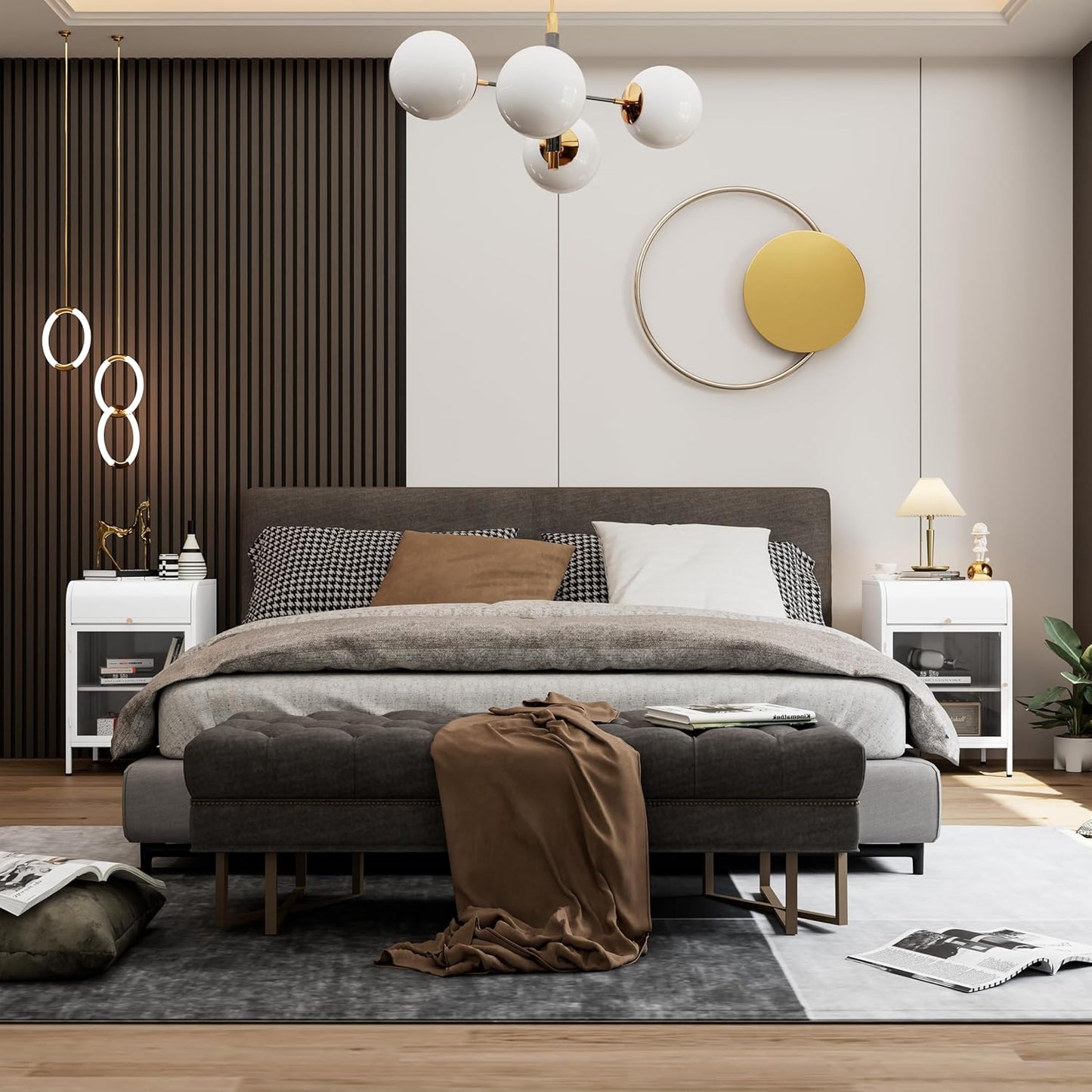 Modern Metal Side Tables, End Tables with Glass Door, 2-Tier Nightstands with Storage Shelves, Accent Table, Slim Sofa Table for Living Room, Bedroom (1, White)