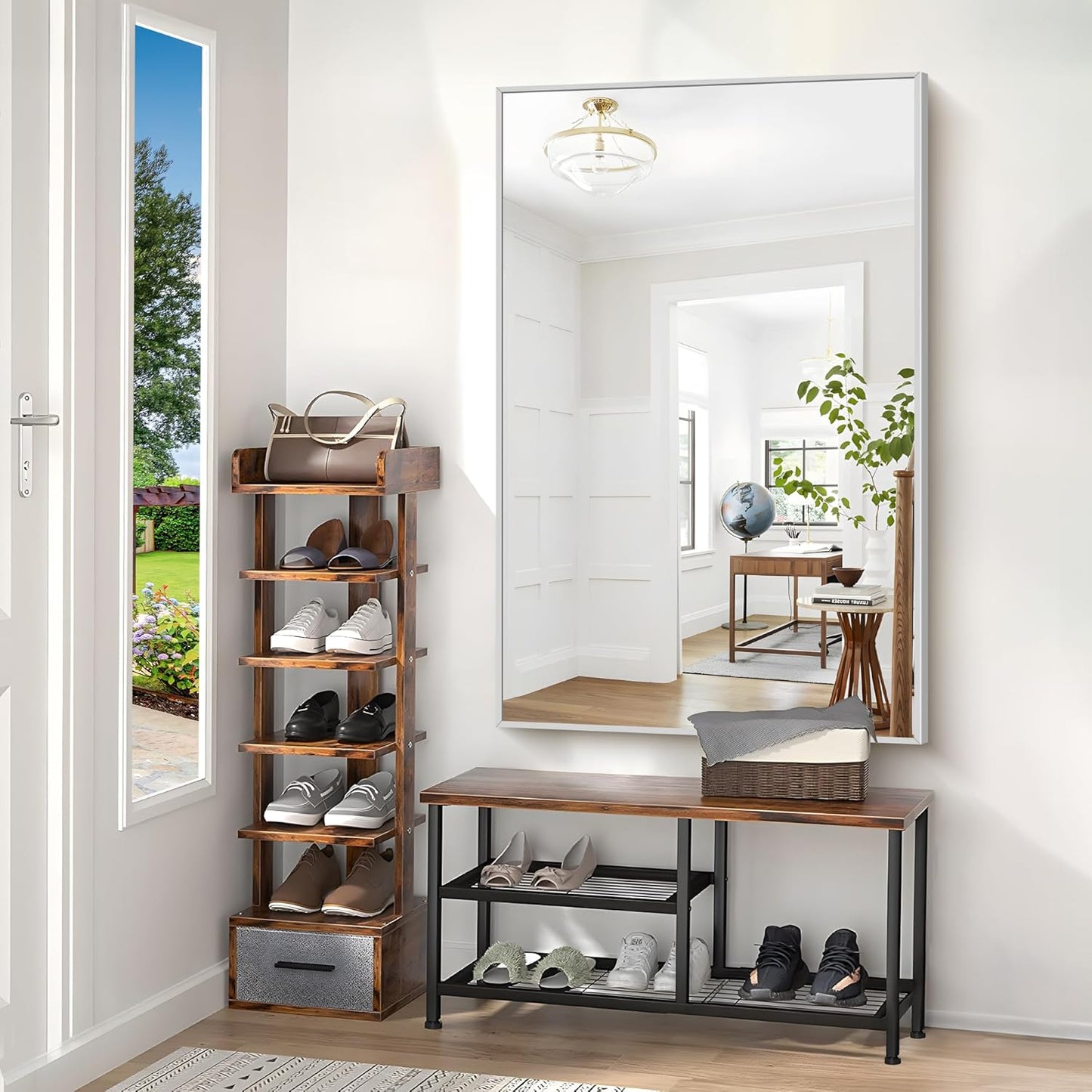 40x60inch Silver Bathroom Mirror, Silver Rectangle Mirror with Frame, Large Rectangular Wall Mirrors for Bathroom, Living Room, Hair Salon, Big Farmhouse Mirror Hang Horizontal/Vertical