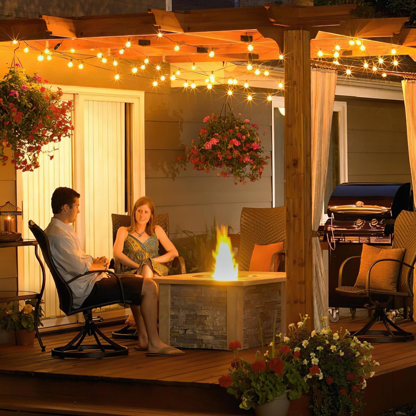 50FT Outdoor String Lights with Remote Dimmer, 25+2 Led Bulbs Connectable Dimmable Outdoor Lights, Support Timer Waterproof Shatterproof for Patio Yard Porch Deck