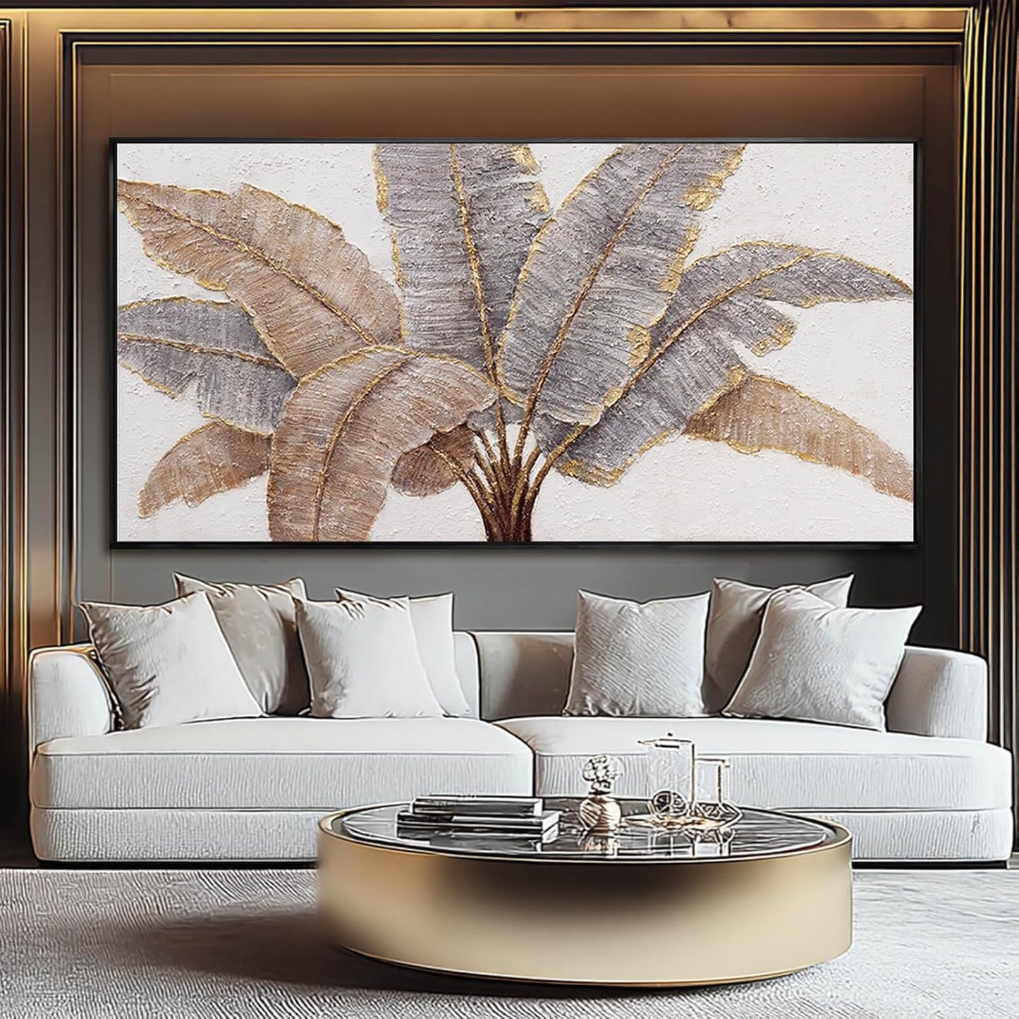 CHUDANHAO Botanical Wall Art Vintage Pictures Wall Decor Grey and Gold Photo Prints Line Wall Hangings 24"x48" Canvas Decorations for Bedroom Office