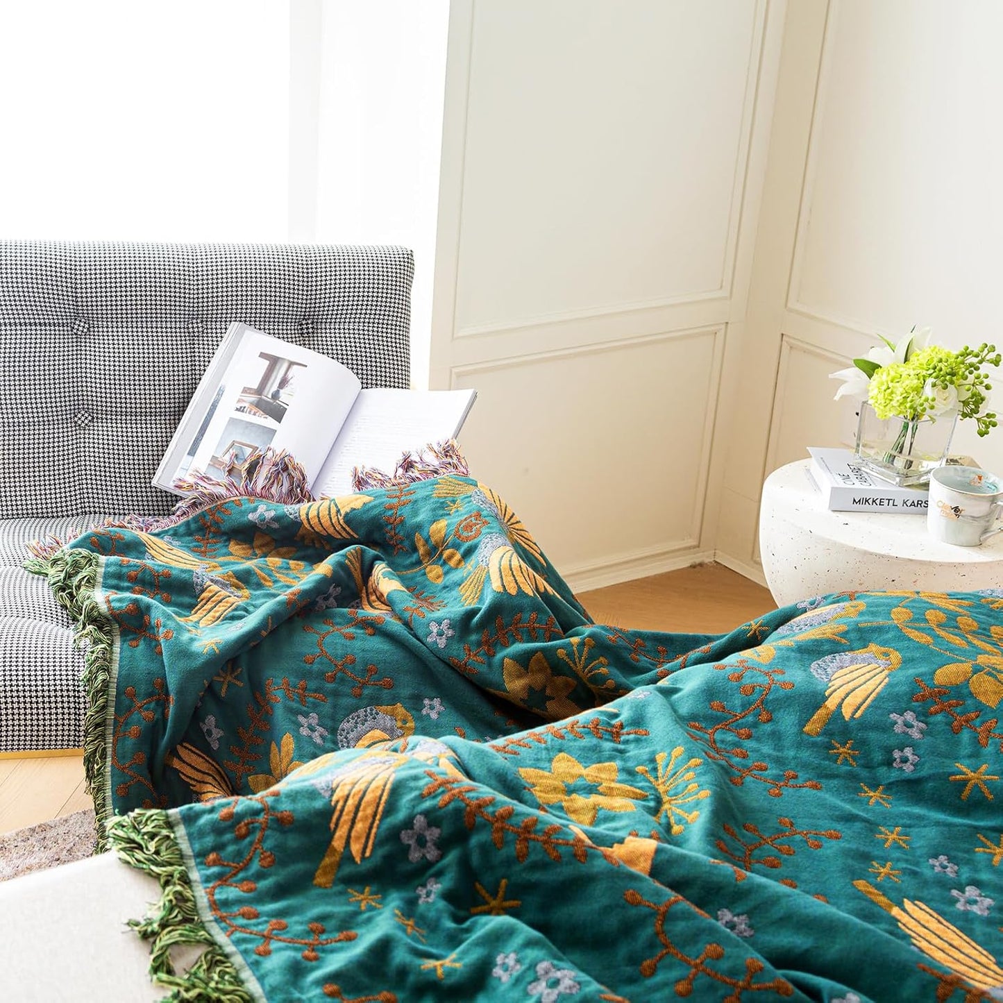 MSGKV Boho Throw Blanket Cotton Blanket for Couch and Sofa Cover for Living Room Summer Throw Cozy Gauze Blanket 50" x 60"