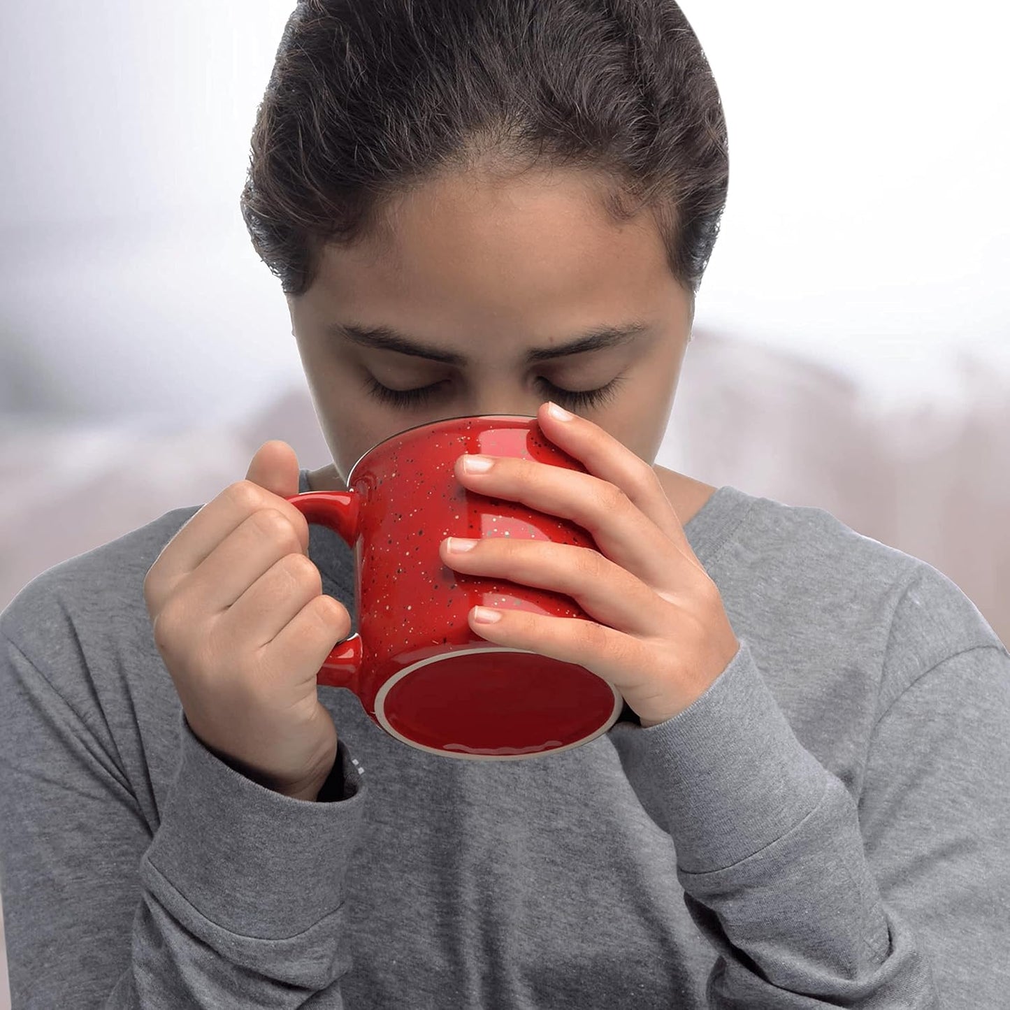 DISCOUNT PROMOS Ceramic Campfire Coffee Mugs 13 oz. Set of 10, Bulk Pack - Perfect for Tea, Espresso, Cappuccino, Hot Cocoa - Red