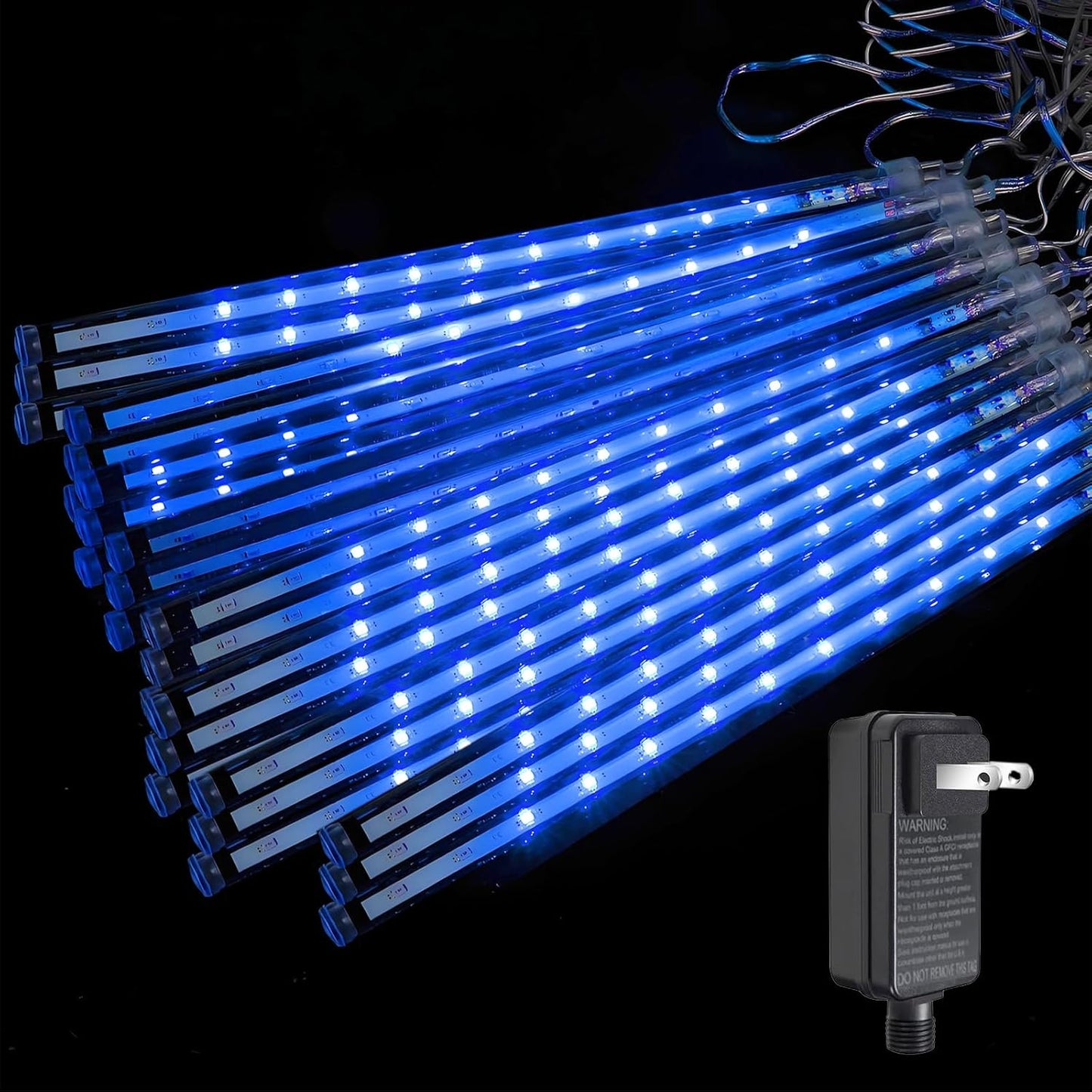 Christmas Lights Outdoor Meteor Shower Lights 24-Tube 576LEDs Snow Falling Rain Cascading Icicle Light for Xmas Tree Christmas Decorations Wedding Party Holiday Garden Decor, UL Plug Blue