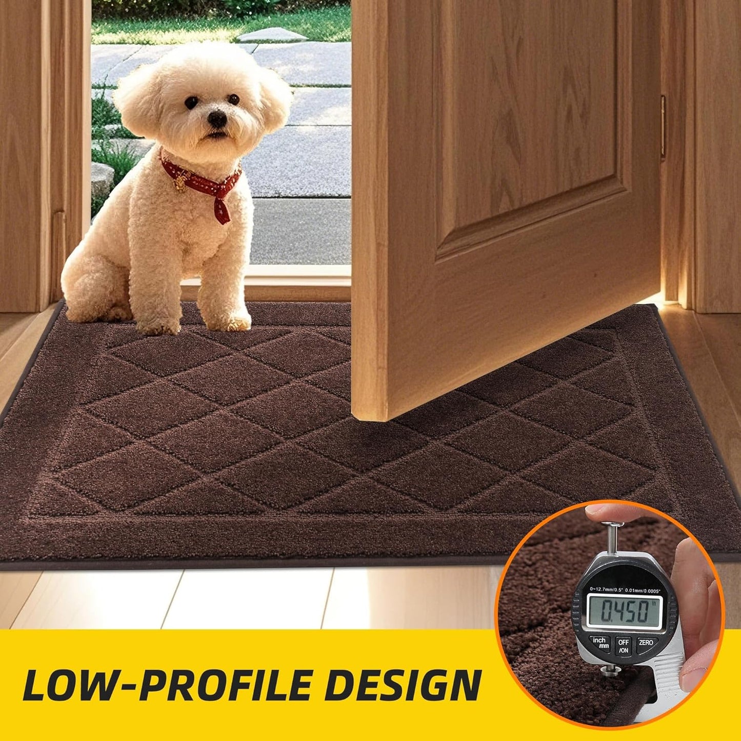 JSEI Dirt Trapper Door Mat 20"x32", Non-Slip Washable Entryway Mats, Dog Door Mat, Stain Resistant and Absorbent Floor Mats, Low Profile Welcome Mat for Front Back Door, Brown
