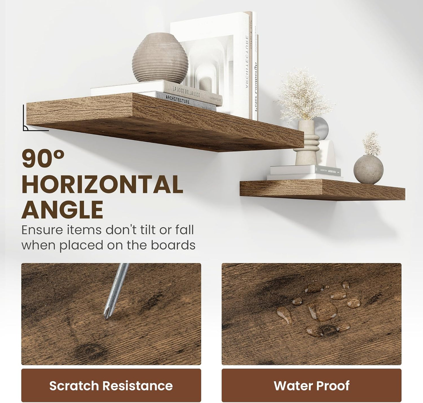 48 Inch Floating Shelves, 11.6 Inch Deep Floating Shelves for Wall, Floating Shelf with Invisible Brackets, Deep Shelves for Bathroom, Bedroom, Living Room, 1 Pack, Brown