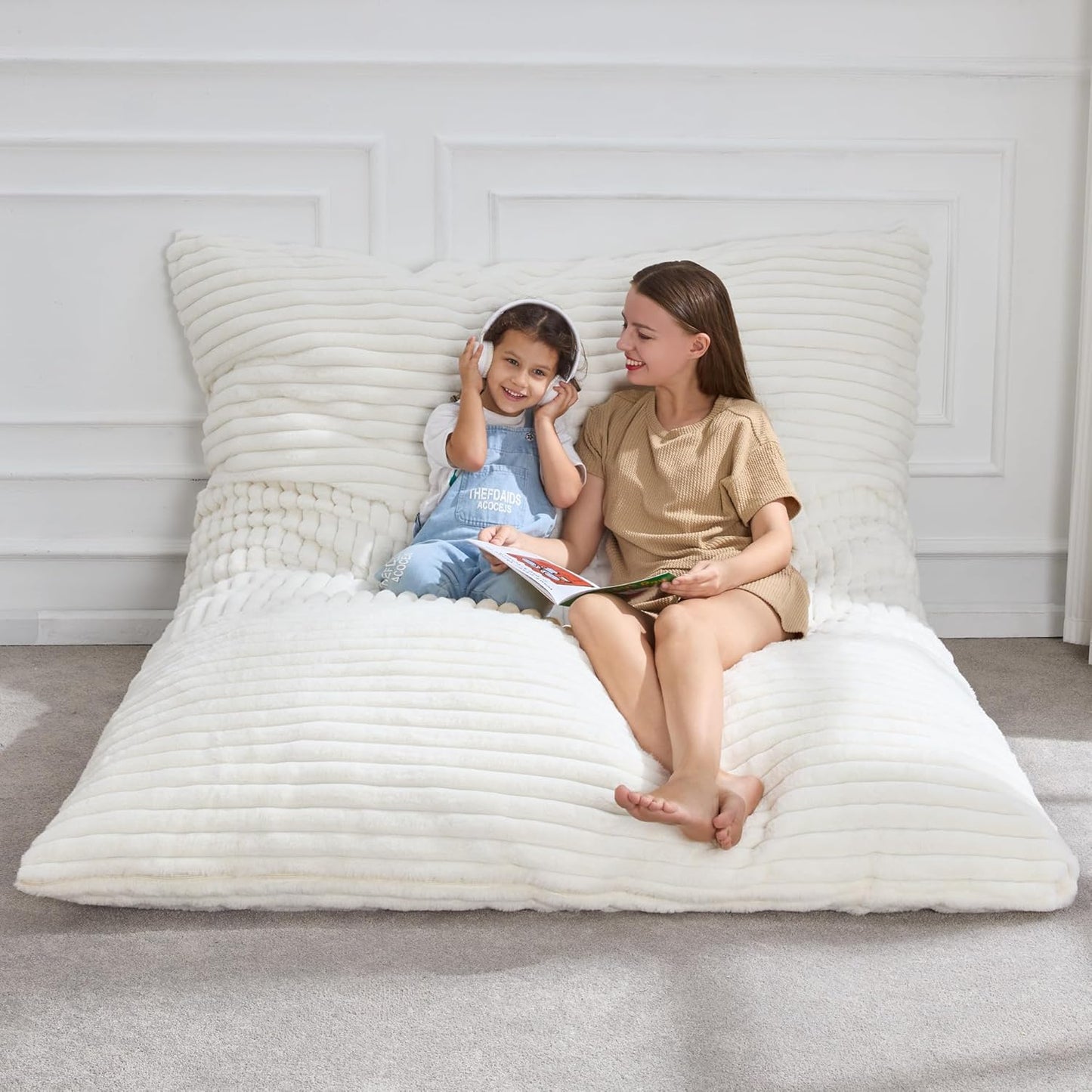 Hobestluk 3 in 1 Bean Bag Chair Giant Bean Bag Chairs Convertible Bean Bag Floor Cushion with Machine Washable Cover, Beanbag Chairs for Adult (White)