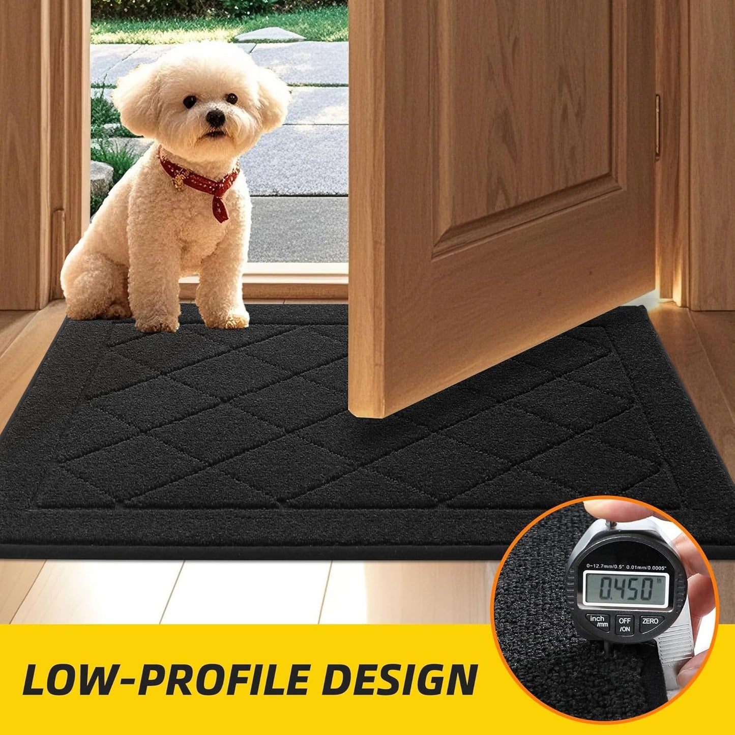 JSEI Dirt Trapper Door Mat 32"x48", Non-Slip Washable Entryway Mats, Dog Door Mat, Stain Resistant and Absorbent Floor Mats, Low Profile Welcome Mat for Front Back Door, Black
