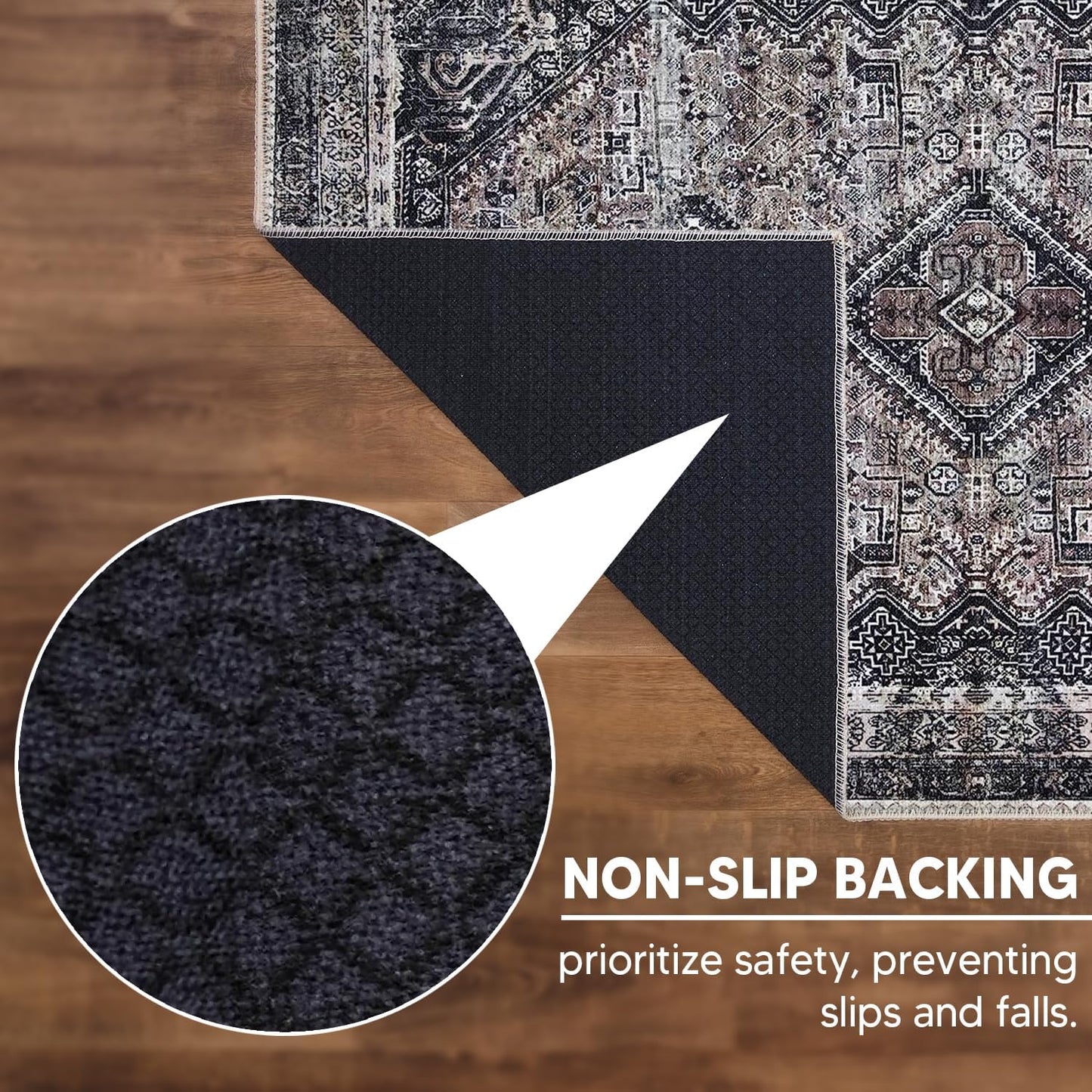 Keen Home Design 5x7 Rug - Machine Washable Area Rug with Non-Slip Backing, Ideal for Living Room, Dining Room, Bedroom - Vintage, Easy Clean, Durable, Low Pile Rug - (5' x 7')