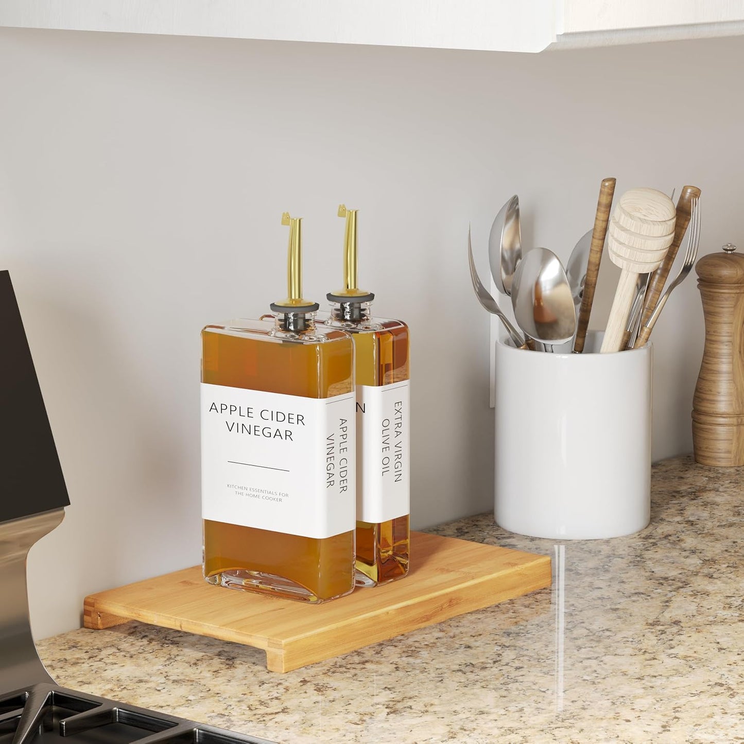 Kitchen Cooking Oil Dispenser Set, Olive Oil & Vinegar Bottles, Soy Sauce Dispenser - 4 Pieces, Gold, Elegant Book Design, Durable, Leak-Proof, Easy-Pour Spouts, Perfect for Kitchen, Dining Table