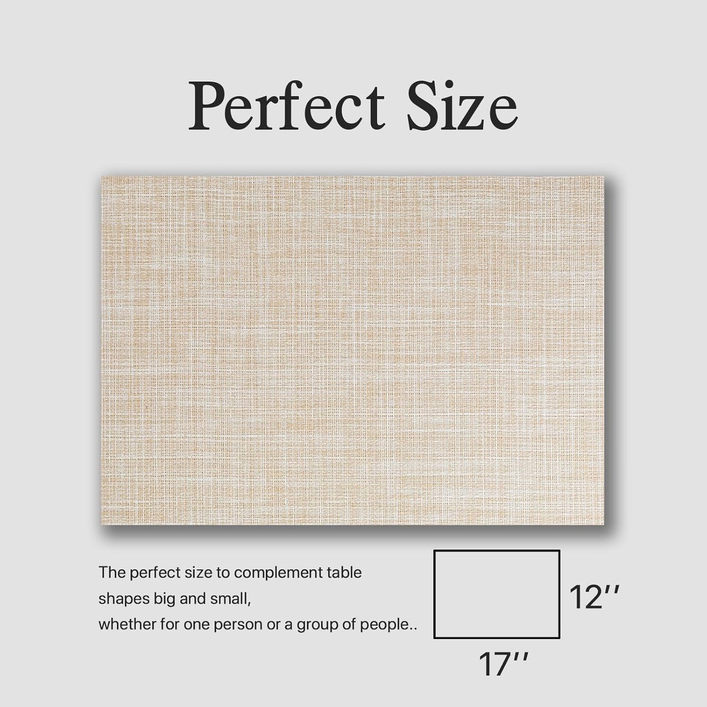 Placemats Set of 8 - Easy Clean Woven Vinyl Placemat for Dining Table, Indoor/Outdoor Place Mats, Washable PVC Table Mats(Beige)