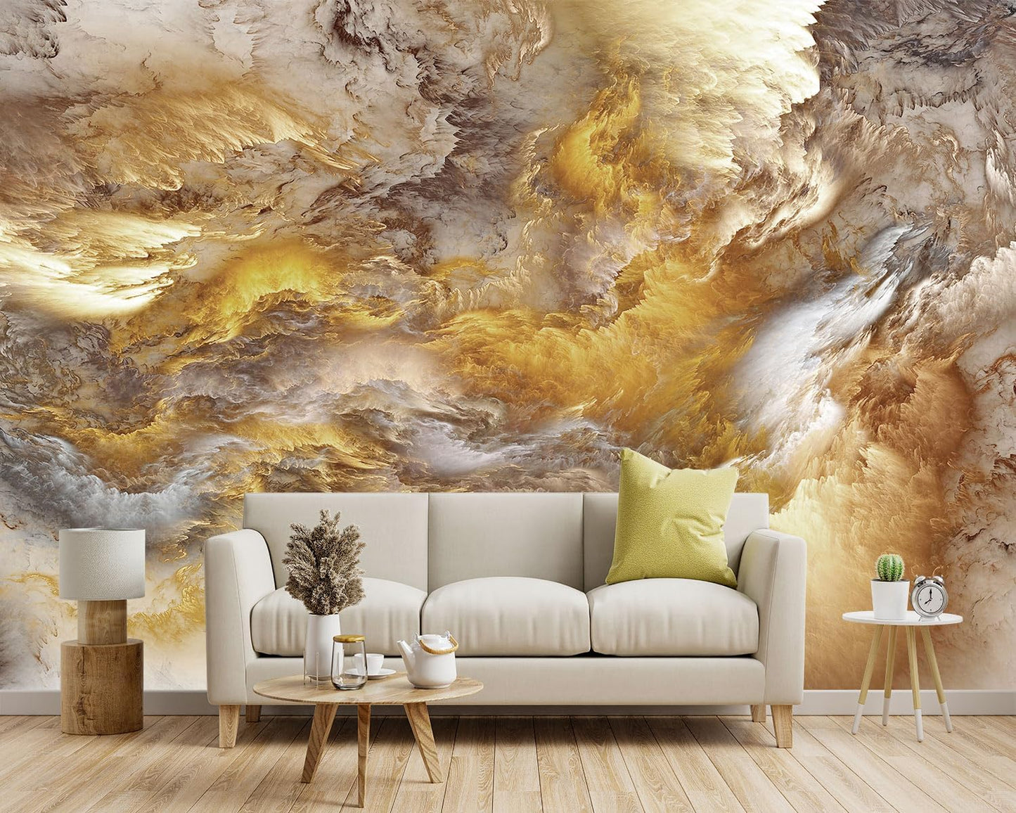 -Golden Clouds Ceiling Fabric Wallpaper Living Room Bedroom Bathroom Modern Boys Girls Kids Room Abstract Large Mural- 137"x96"( not Peel and Stick)